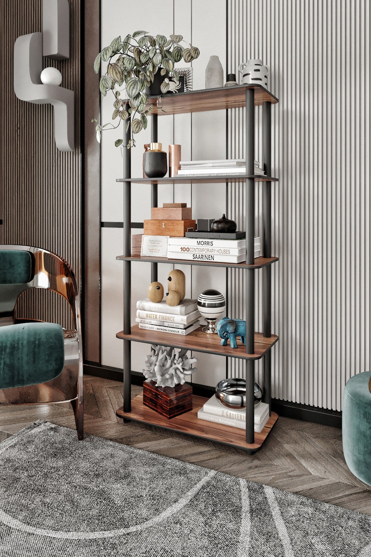 Estante Bookcase 5 Rect Walnut - Elegância e Funcionalidade