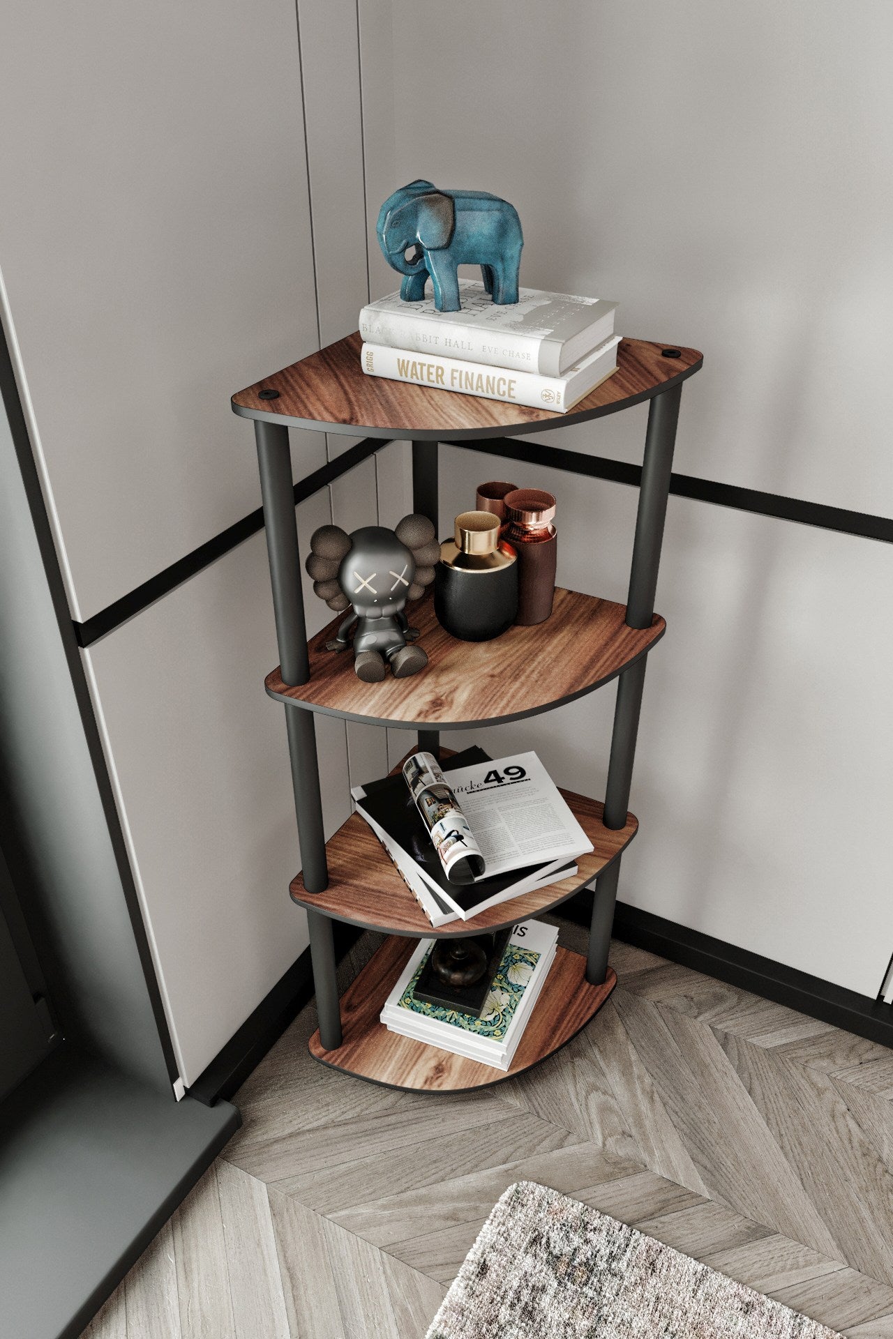 Estante de Canto Walnut 4 Prateleiras - Design Premium MDF