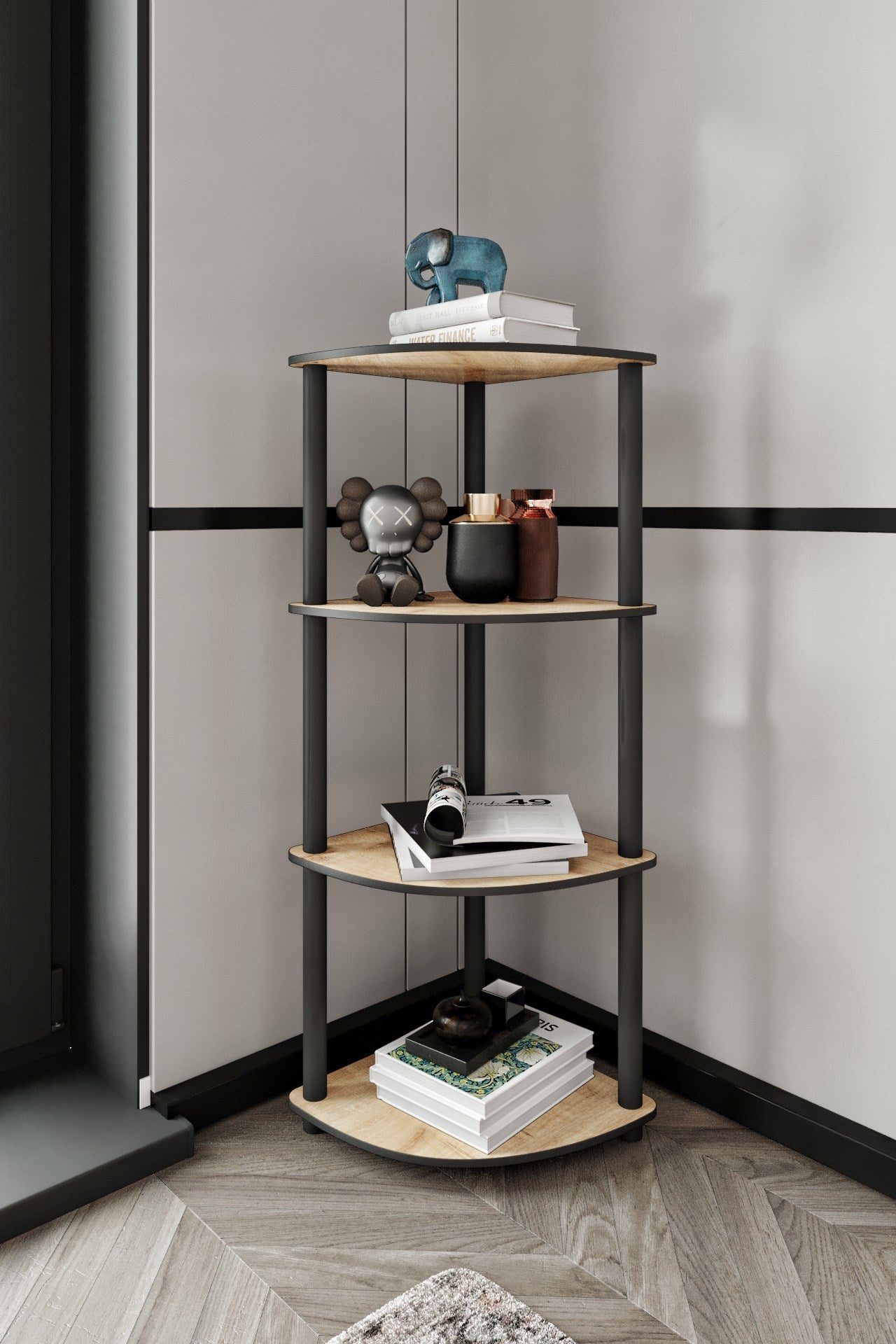 Estante Corner Oak 4 Prateleiras - Design Moderno em Madeira