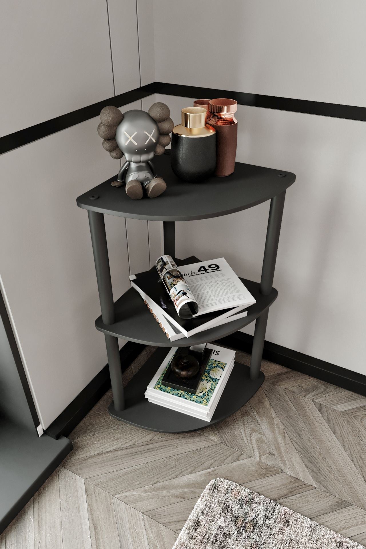 Estante de Canto 3 Níveis Preta - Design Moderno Premium