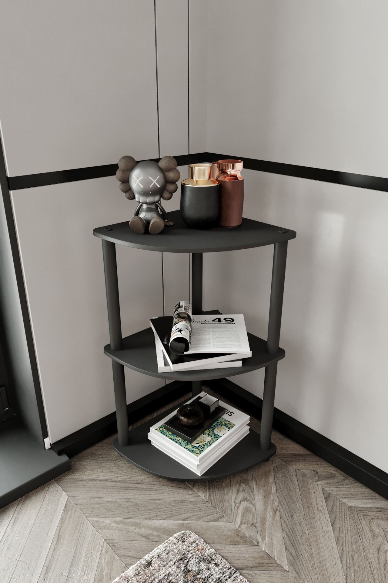 Estante de Canto 3 Níveis Preta - Design Moderno Premium