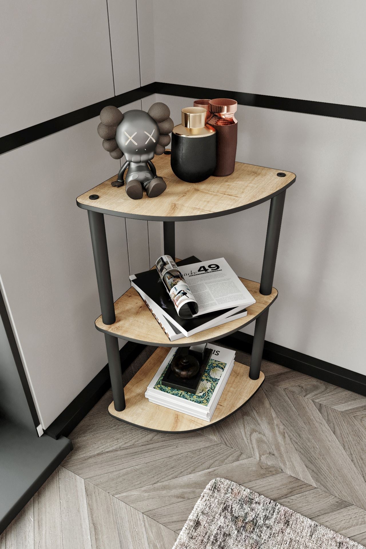 Estante de Canto 3 Prateleiras Oak - Design Compacto e Elegante