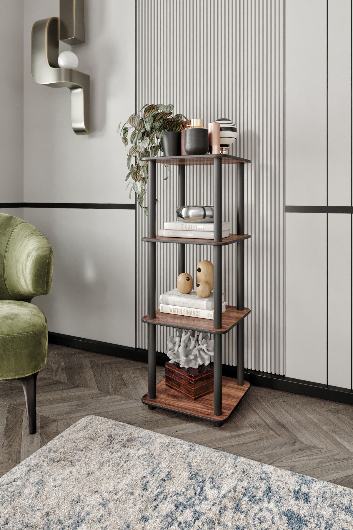 Estante 4 Prateleiras Quadrada Walnut - Design Moderno e Compacto