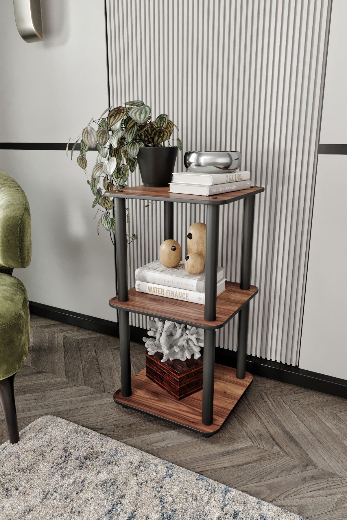 Estante 3 Prateleiras Quadrada Walnut - Design Moderno Luxuoso