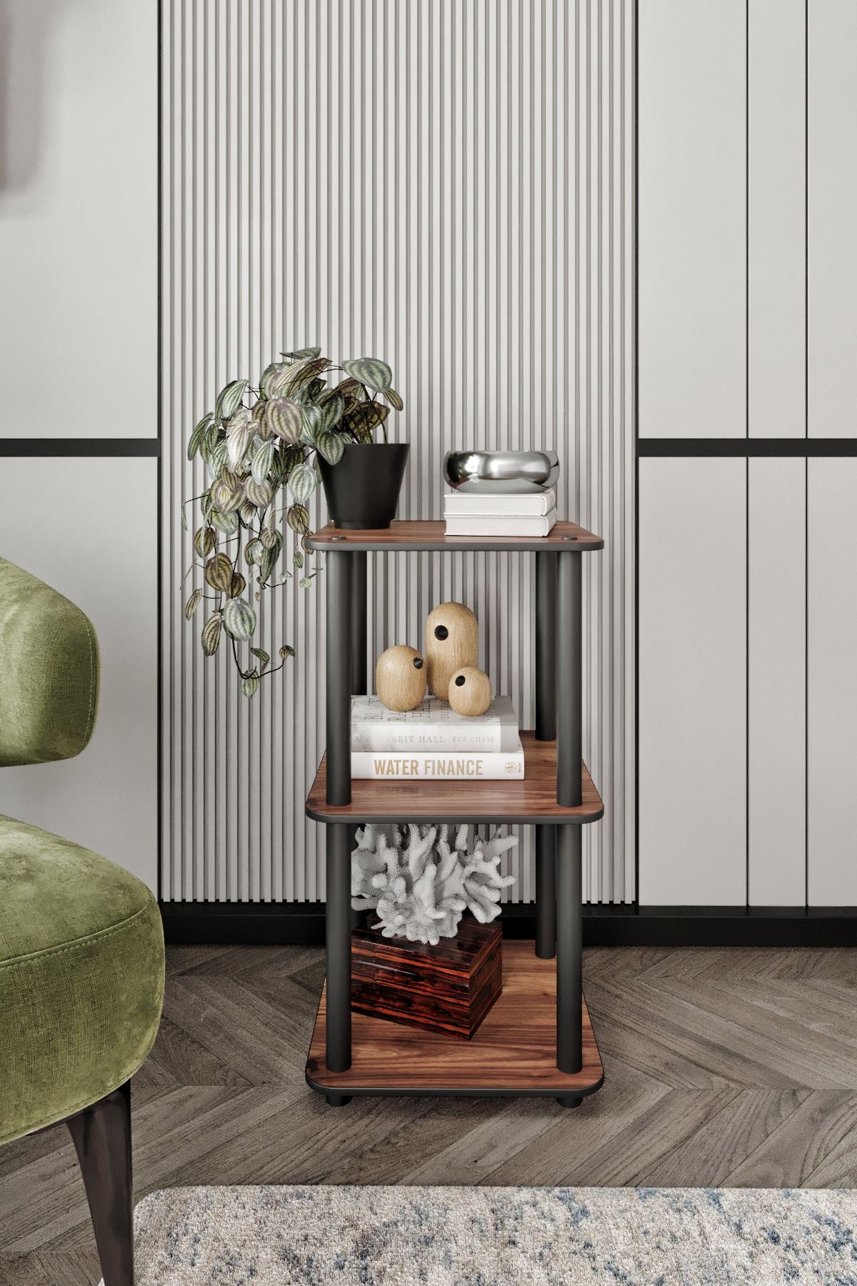 Estante 3 Prateleiras Quadrada Walnut - Design Moderno Luxuoso