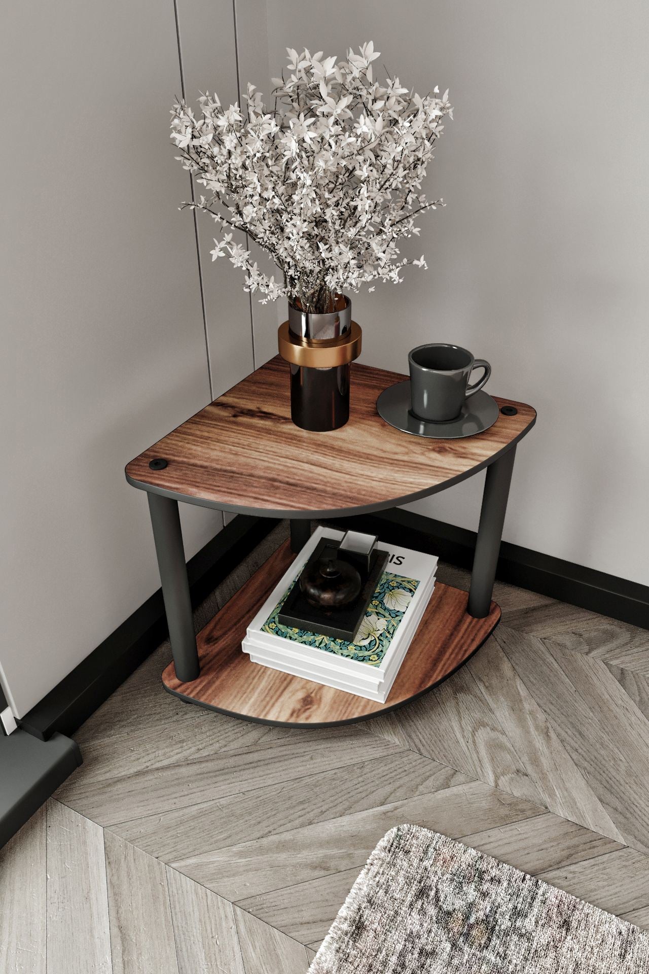 Estante Angular 2 Níveis Walnut - Design Compacto Premium