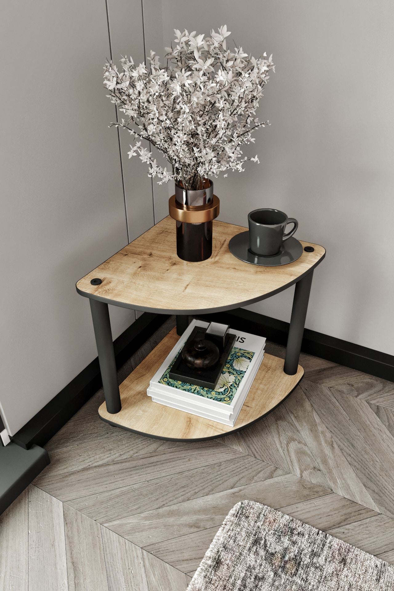 Estante Angular de 2 Prateleiras - Carvalho Premium MDF