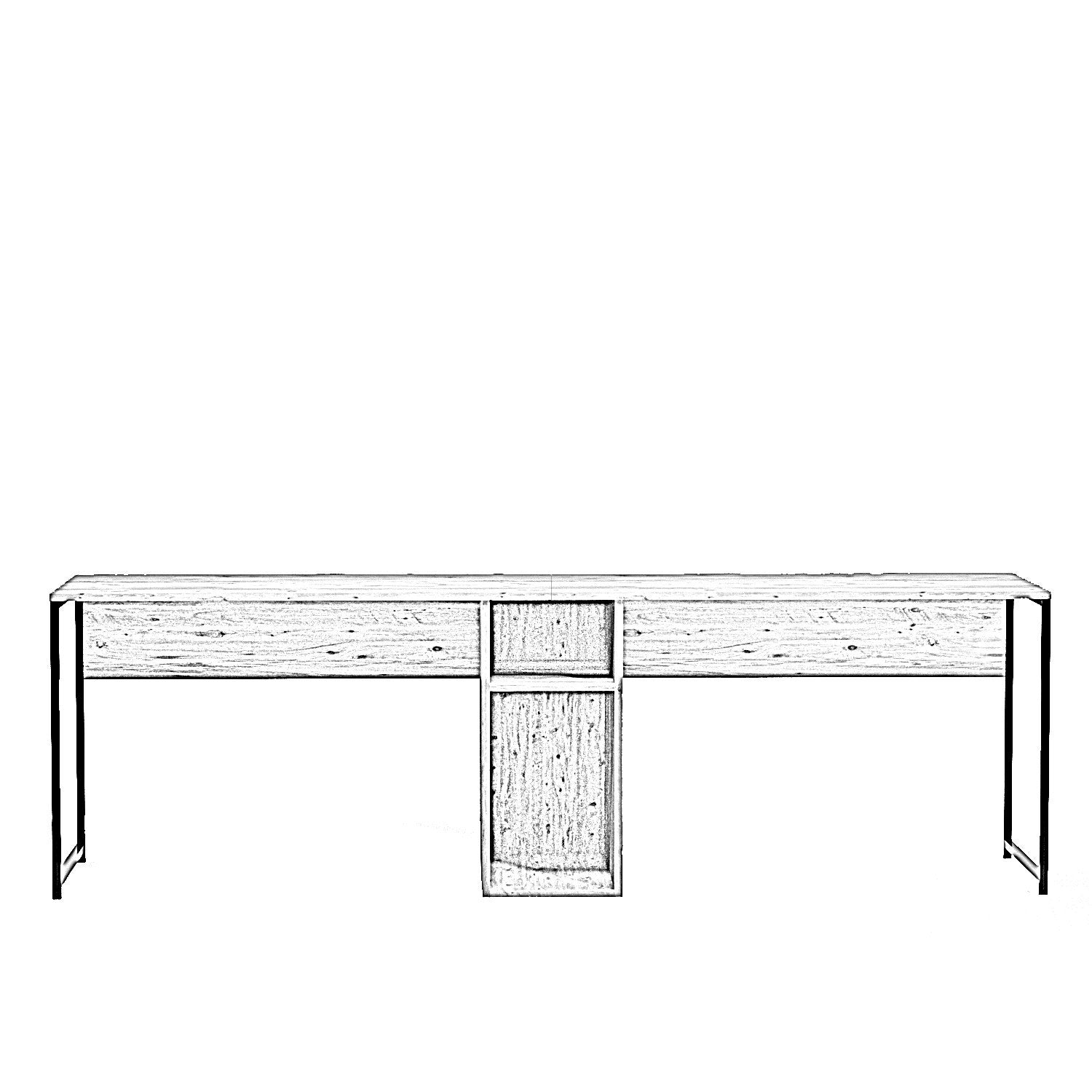 Secretária de Estudo/Escritório moderna com opção de montagem na parede, pinho atlântico e preto, 240 x 74 x 60 cm | 100% revestida em melamina, 18 mm de espessura, pés de metal eletrostático, várias prateleiras