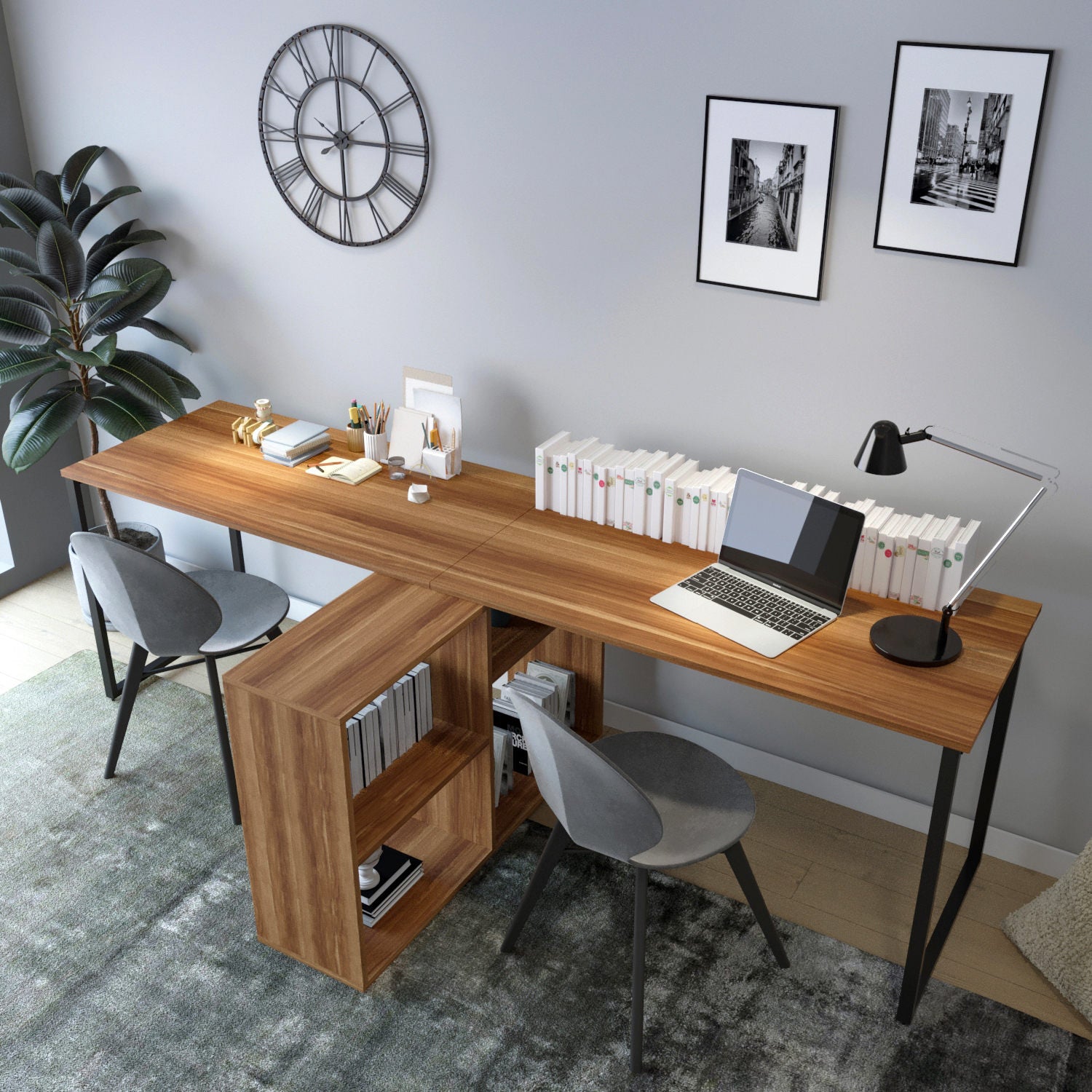 Secretária de Estudo London L208 Walnut - Design Premium