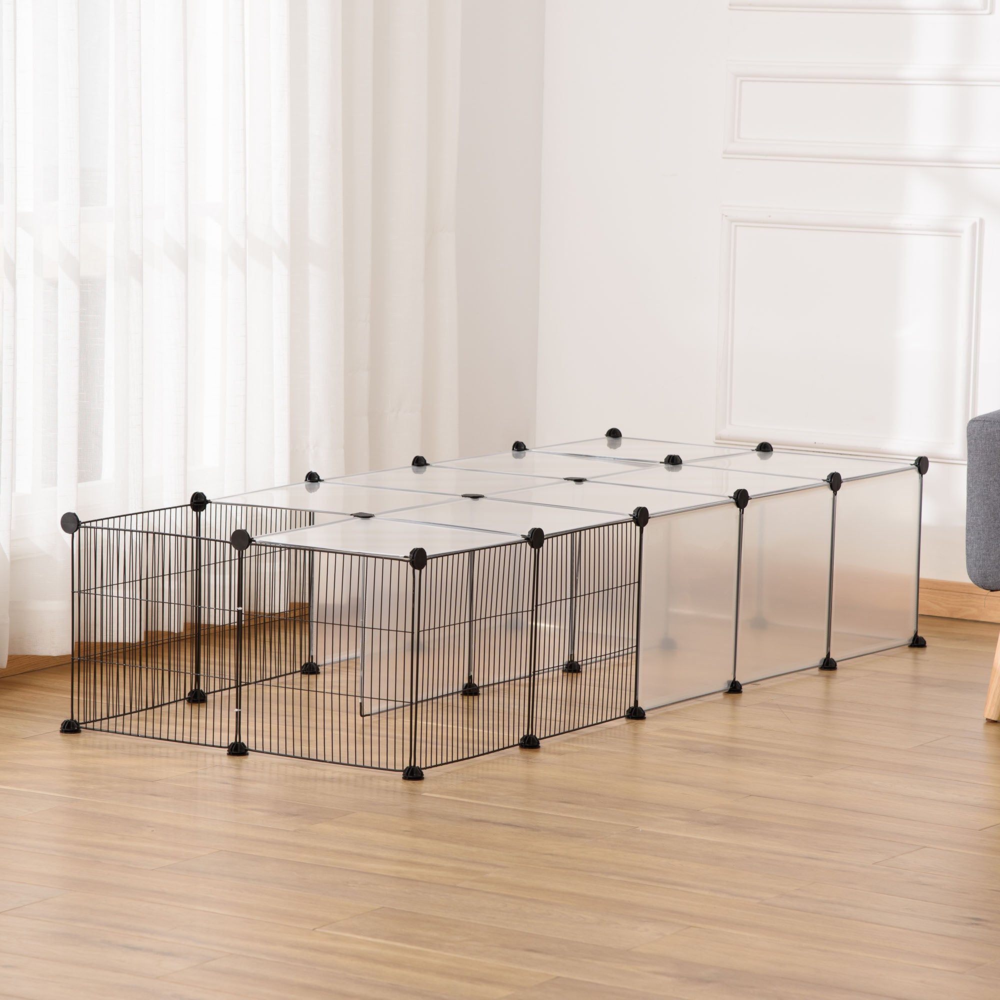 Parque para Animais Pequenos – 140x70x70 cm – Preto – Resina PP e Fio de Aço