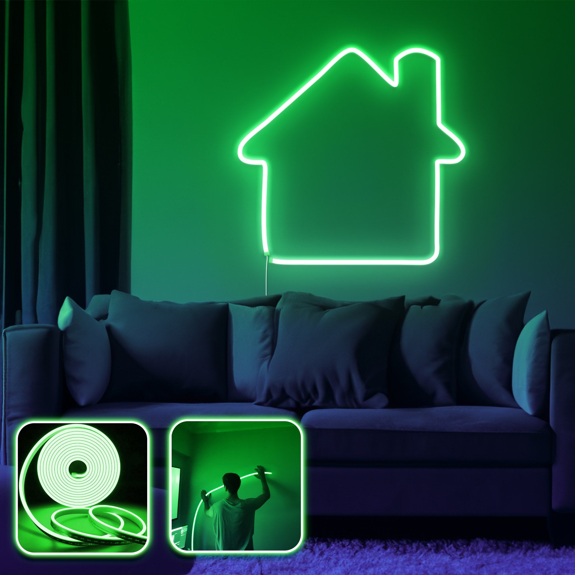 Iluminação LED de parede decorativa – 200 cm – Verde – Neon