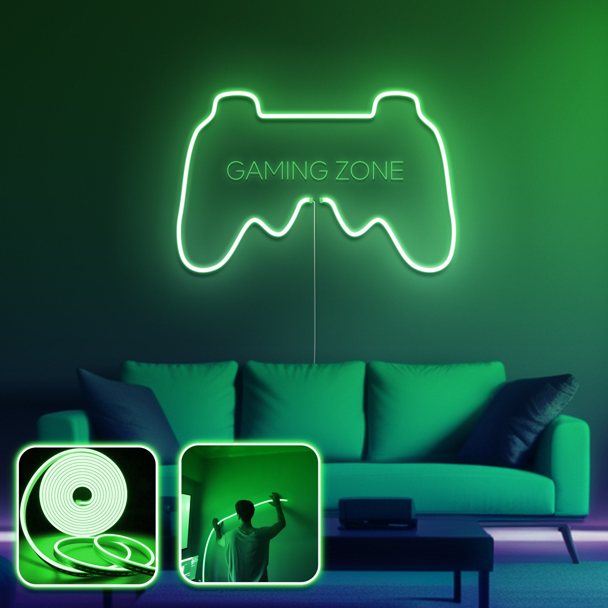 Iluminação Decorativa de Parede LED – 300 cm – Verde – Néon à prova de água
