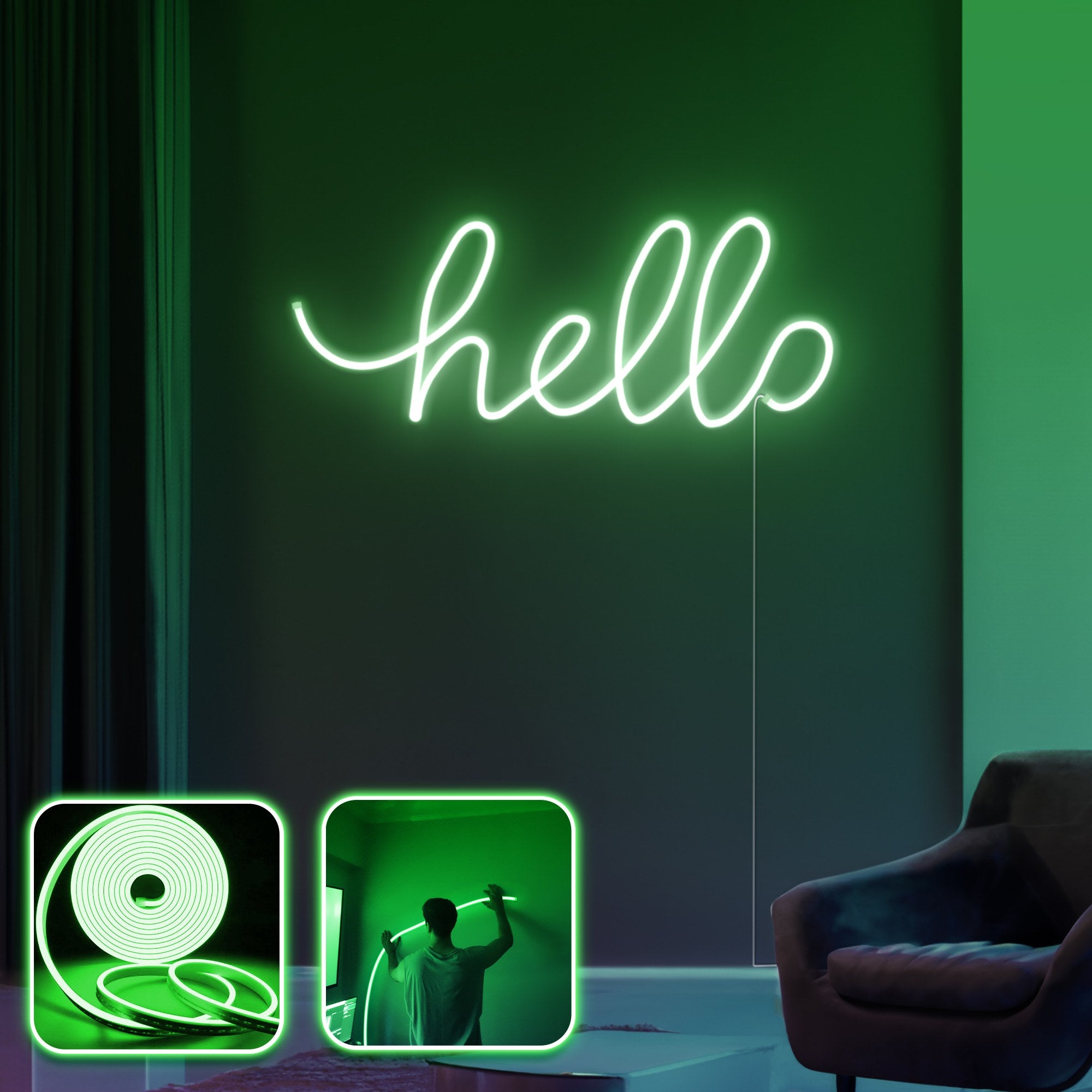 Iluminação LED de parede decorativa – 300cm – Verde