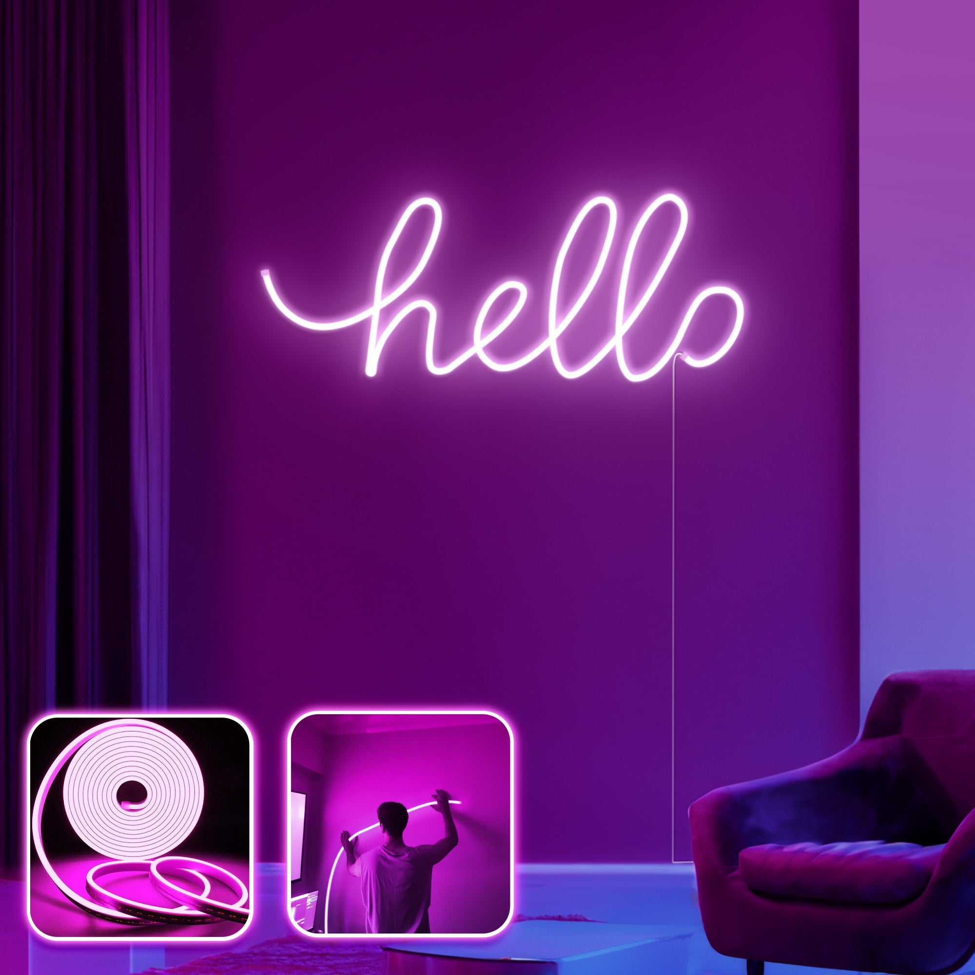 Iluminação LED de parede decorativa – 300 cm – Rosa – Plástico
