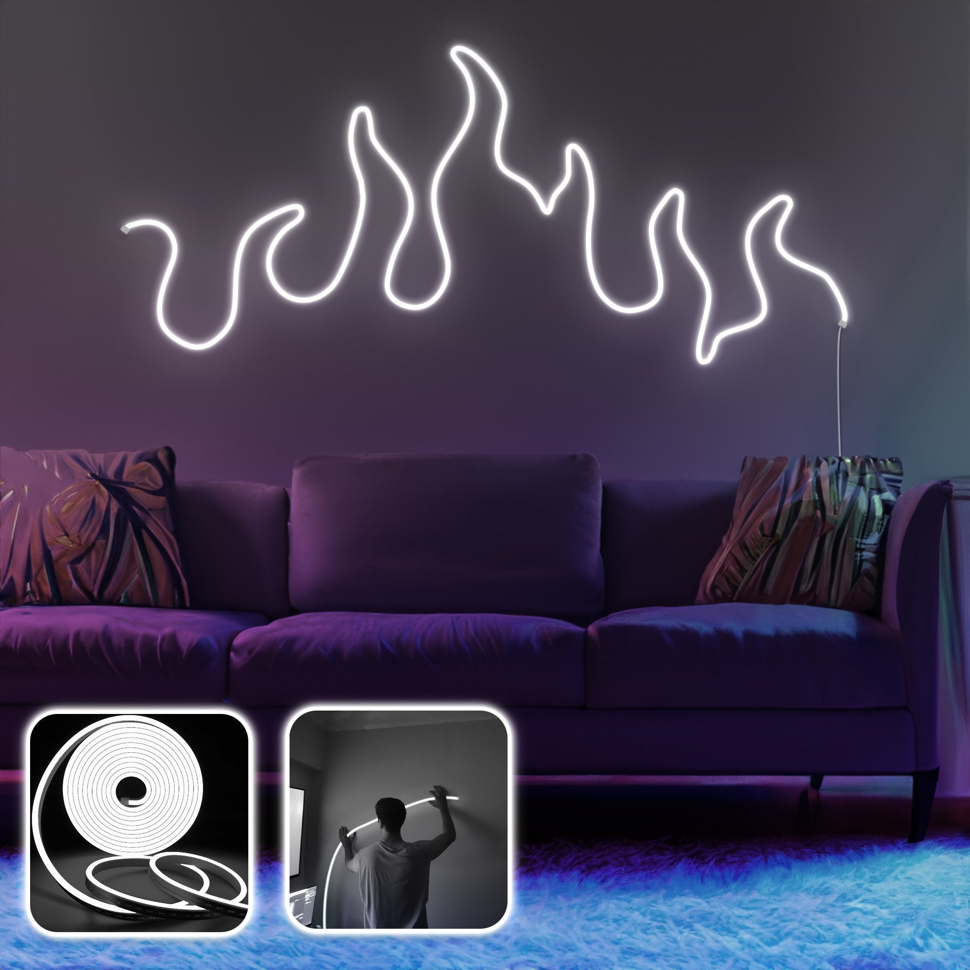 Iluminação decorativa de parede LED – 400 cm – Branco – Néon