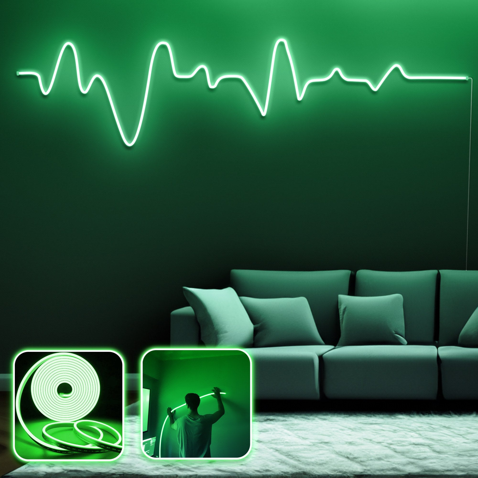 Iluminação decorativa de parede LED – 400 cm – Verde – néon