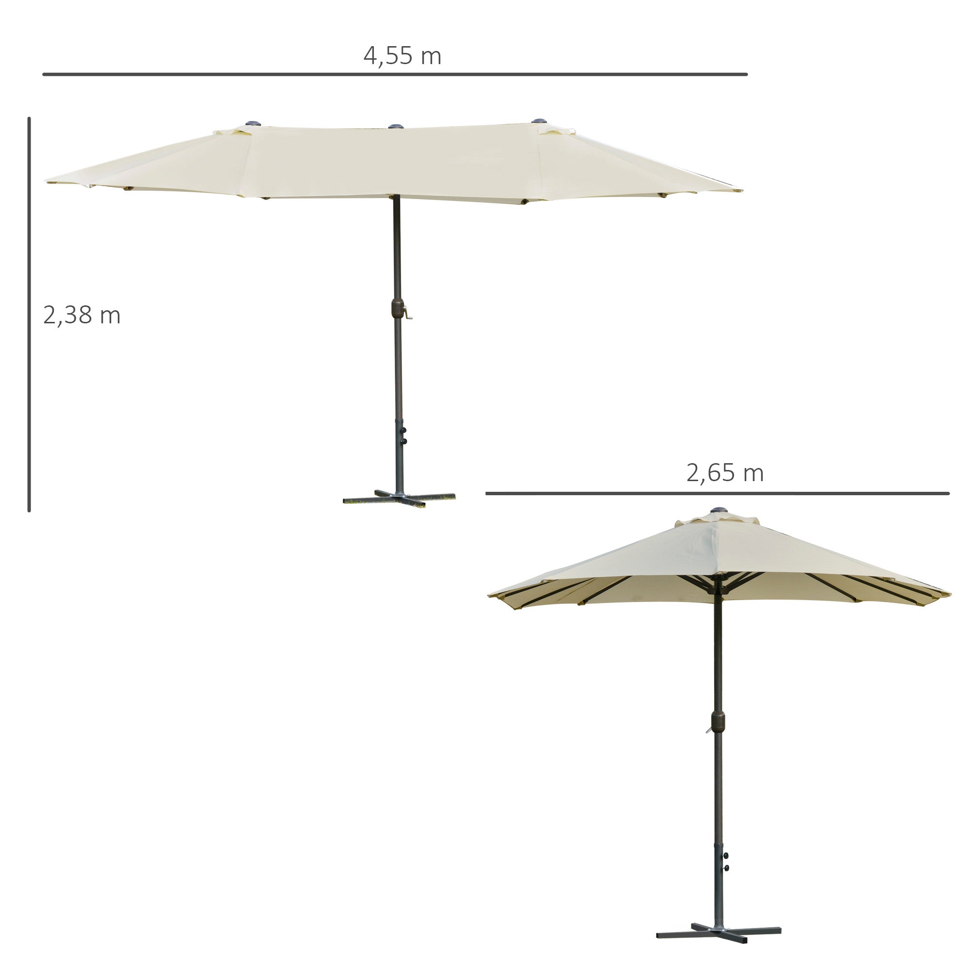 Chapéu de Sol Duplo Creme Branco 455x265x238 cm - Proteção UV e Resistente à Água
