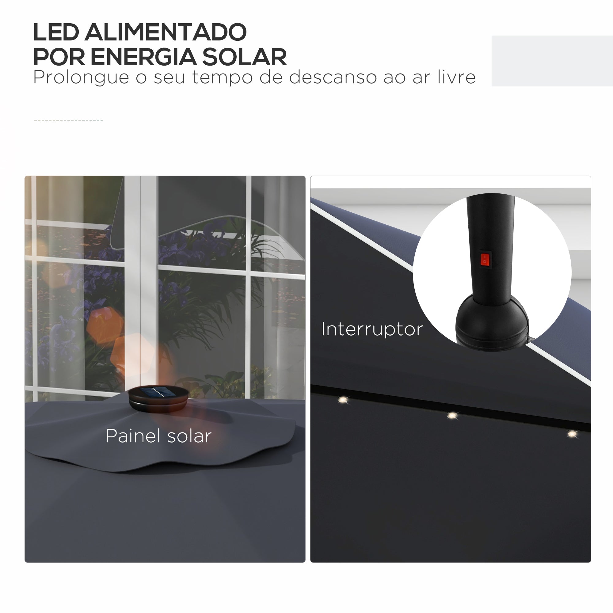 Chapéu de Sol de Jardim Ø292x248 cm - Cinza Escuro