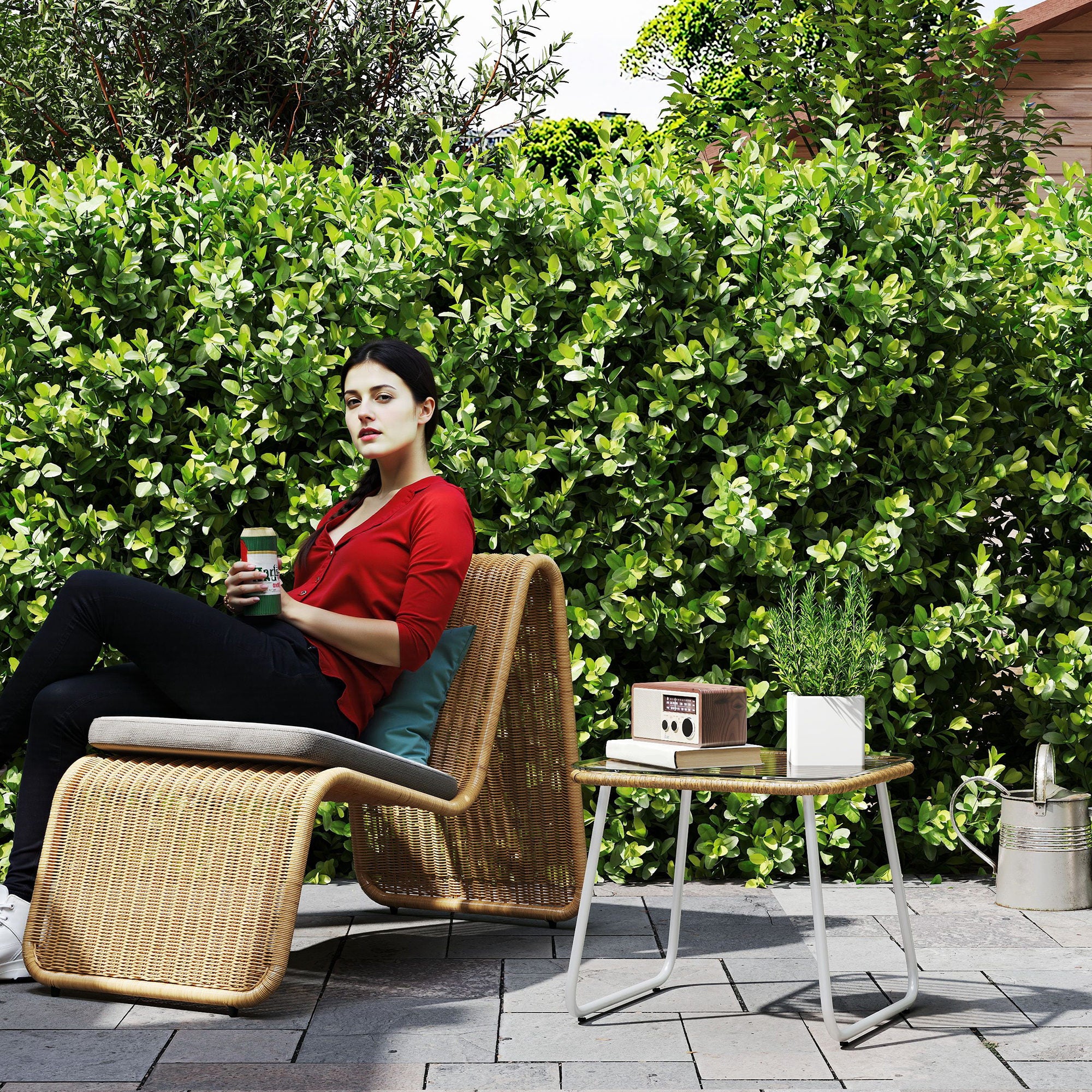 Mesa de Jardim Vime Sintético 50x50x44 cm - Madeira e Branco