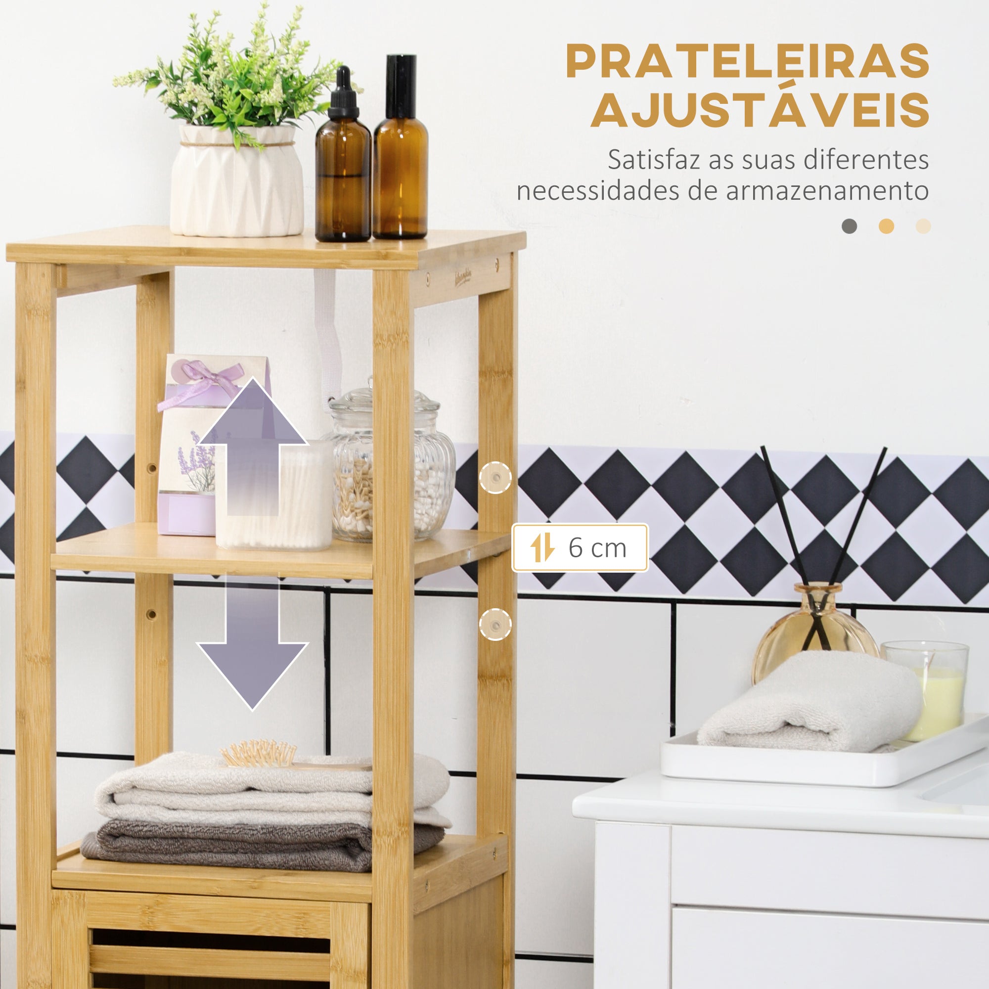 Armário Auxiliar de Casa de Banho – 32,9x29,9x120 cm – Cor de Madeira Natural – Bambu