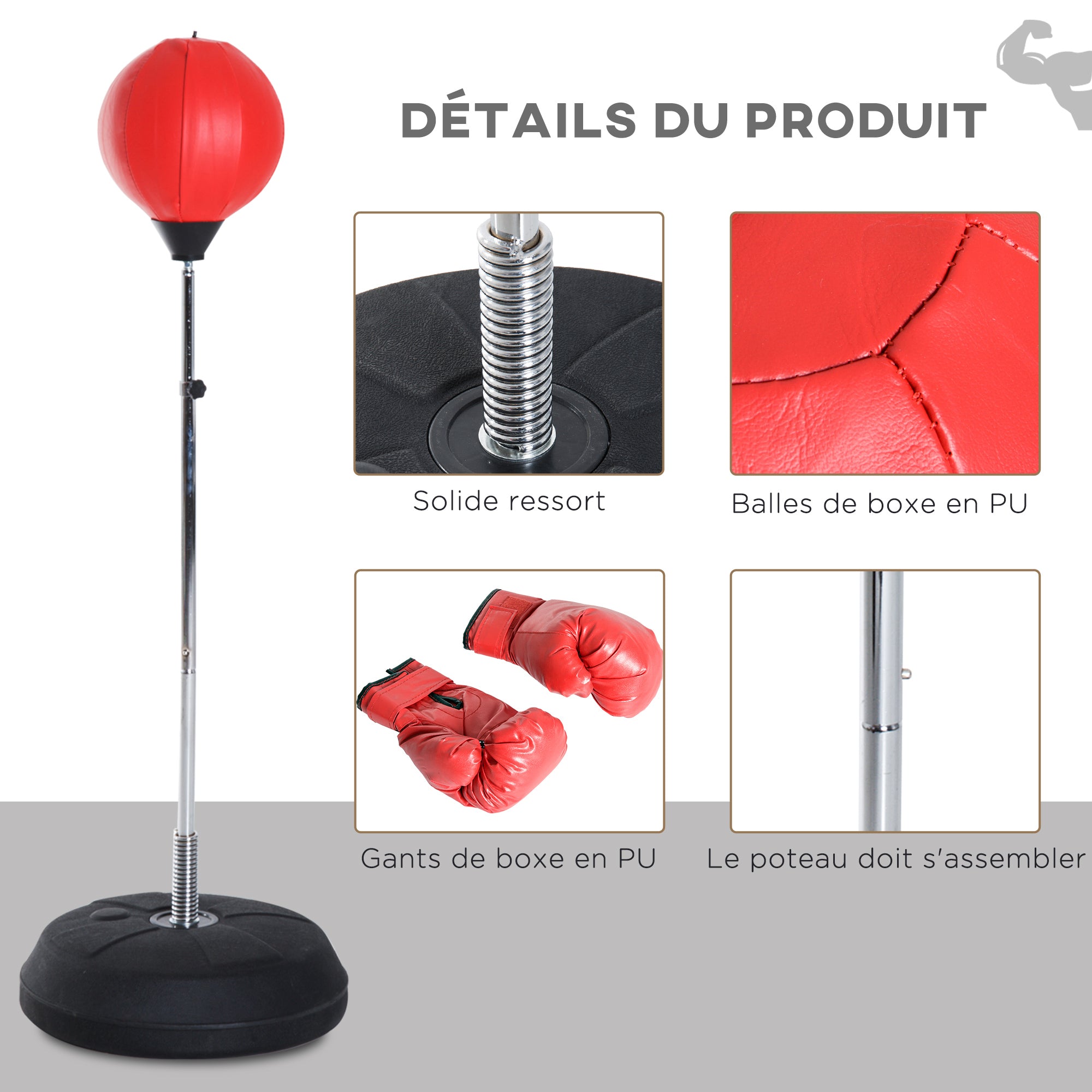 Saco de Boxe de Pé –  Ø43x126-144 cm – Vermelho – Material sintético