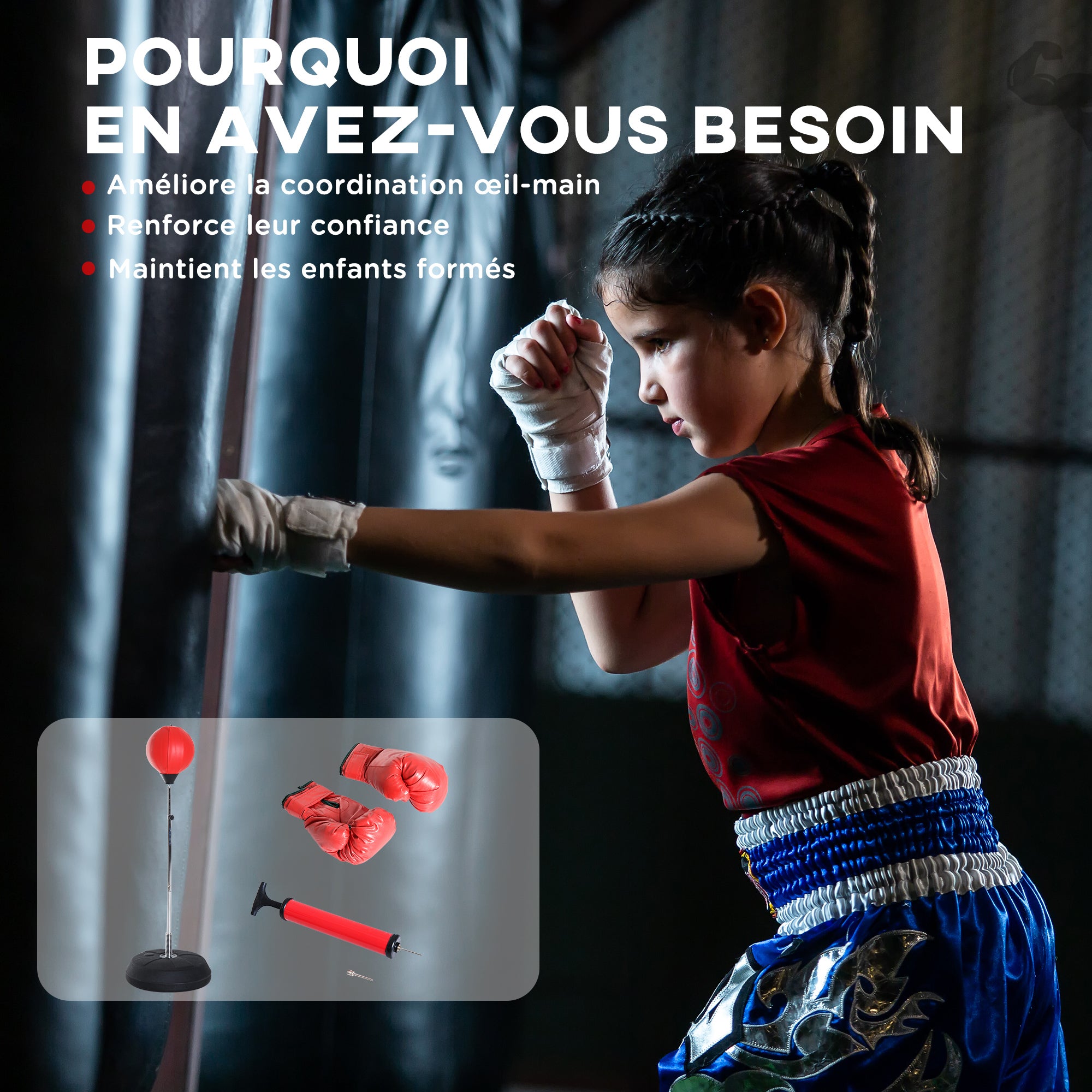Saco de Boxe de Pé –  Ø43x126-144 cm – Vermelho – Material sintético