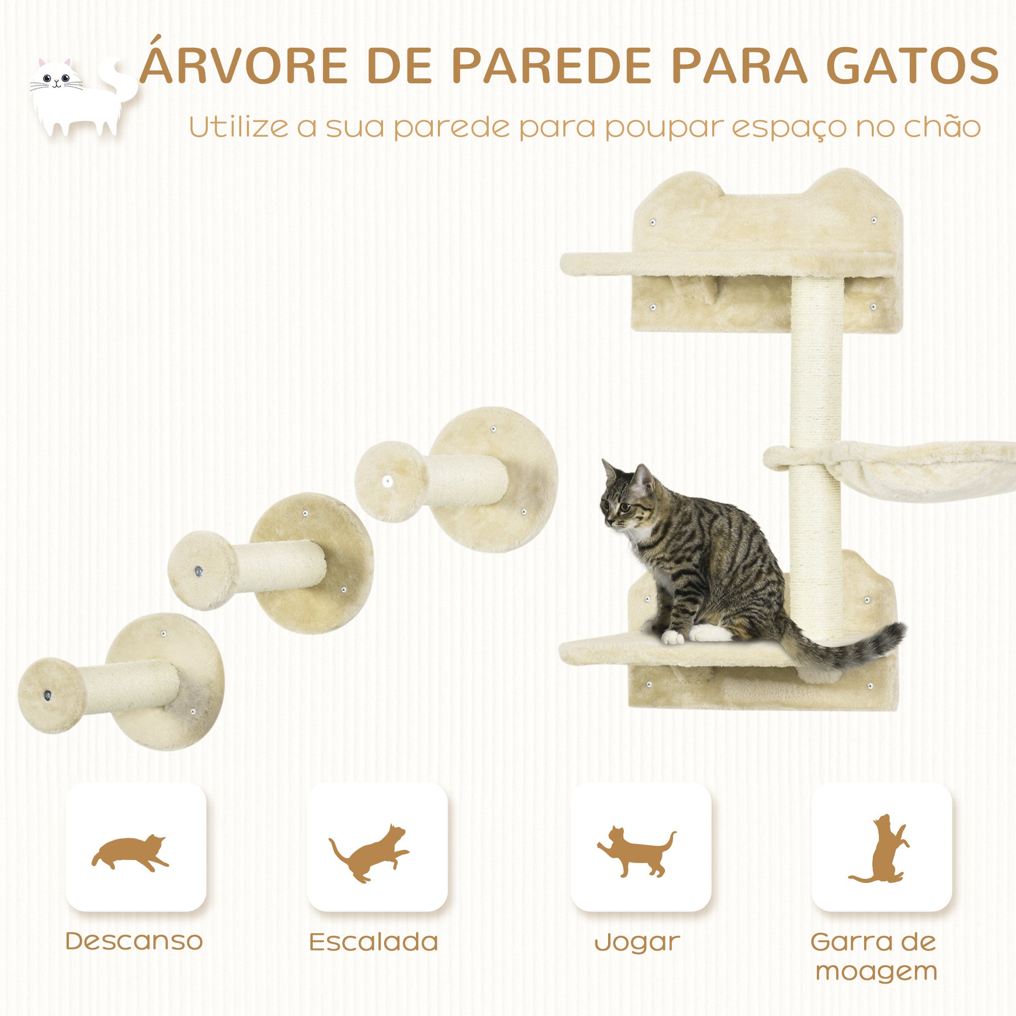 Conjunto de Prateleiras de Parede para Gatos - Bege 40x28x73 cm