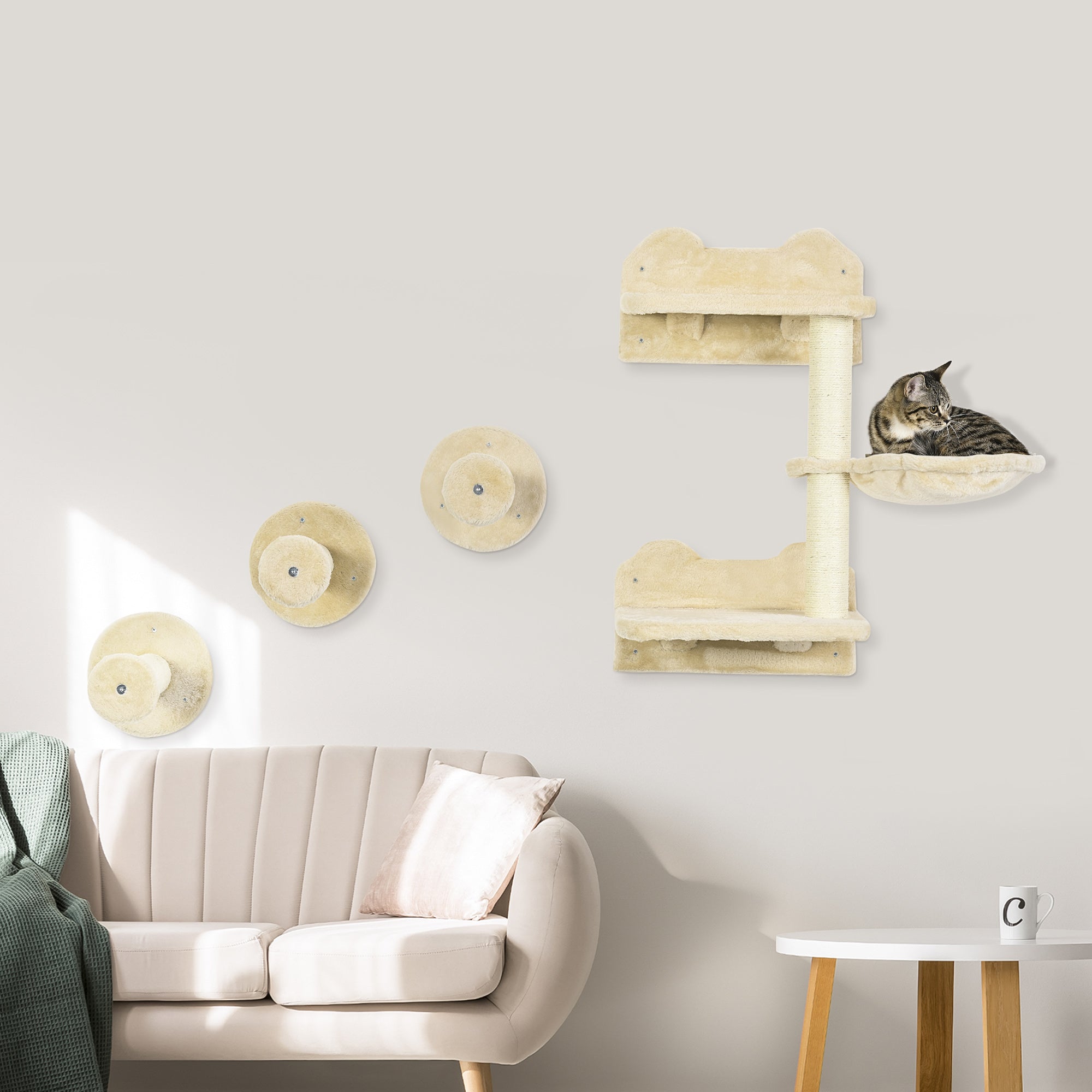 Conjunto de Prateleiras de Parede para Gatos - Bege 40x28x73 cm