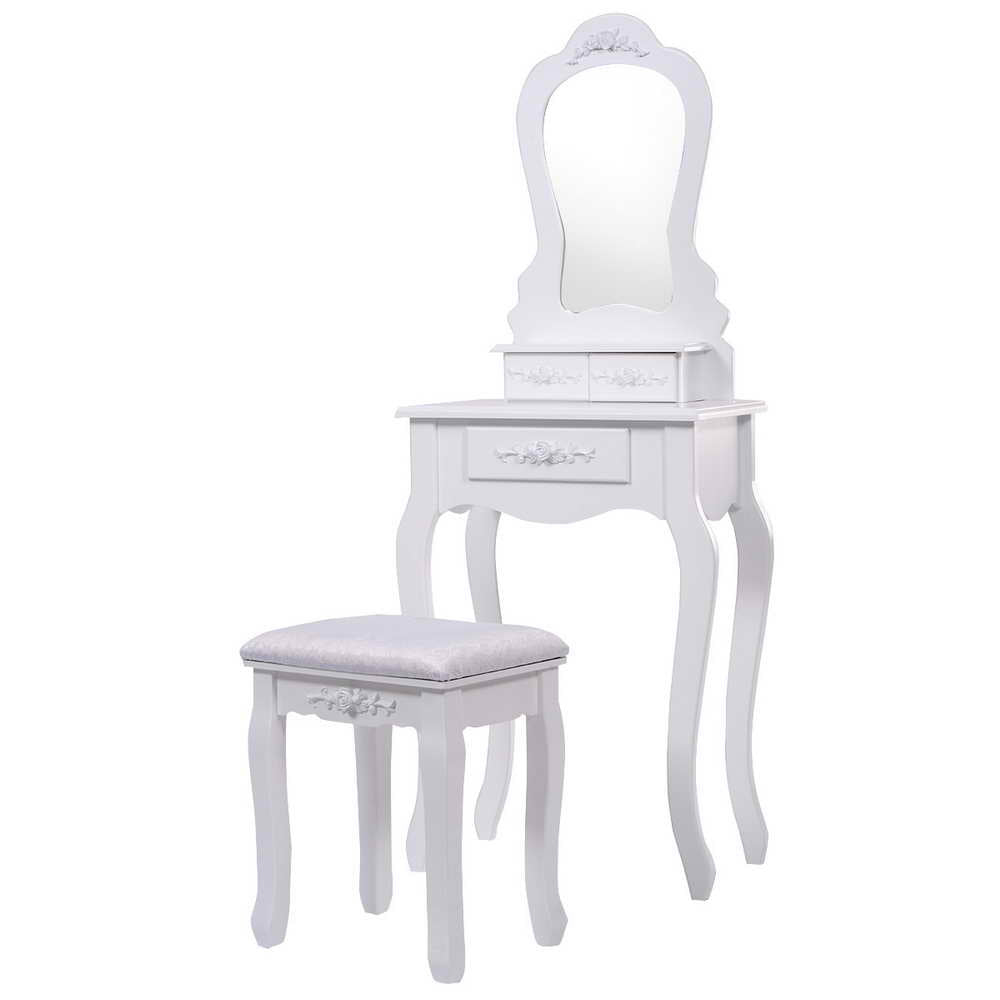 Toucador de Maquilhagem para Mesa de Escritório com Banco, Espelho e 3 Gavetas