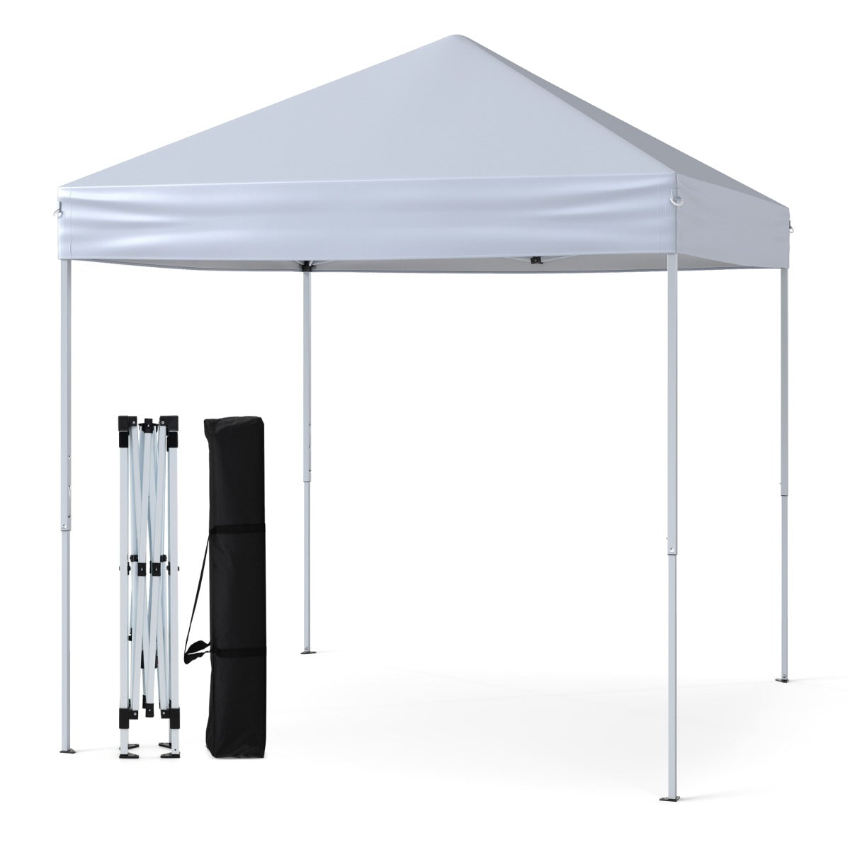 Tenda Portátil com Reforçada 8 Estacas e 4 Cordas de Vento Ajustável em 3 Posições para Praia Jardim Bolsa Incluída 2 x 2 m Branco