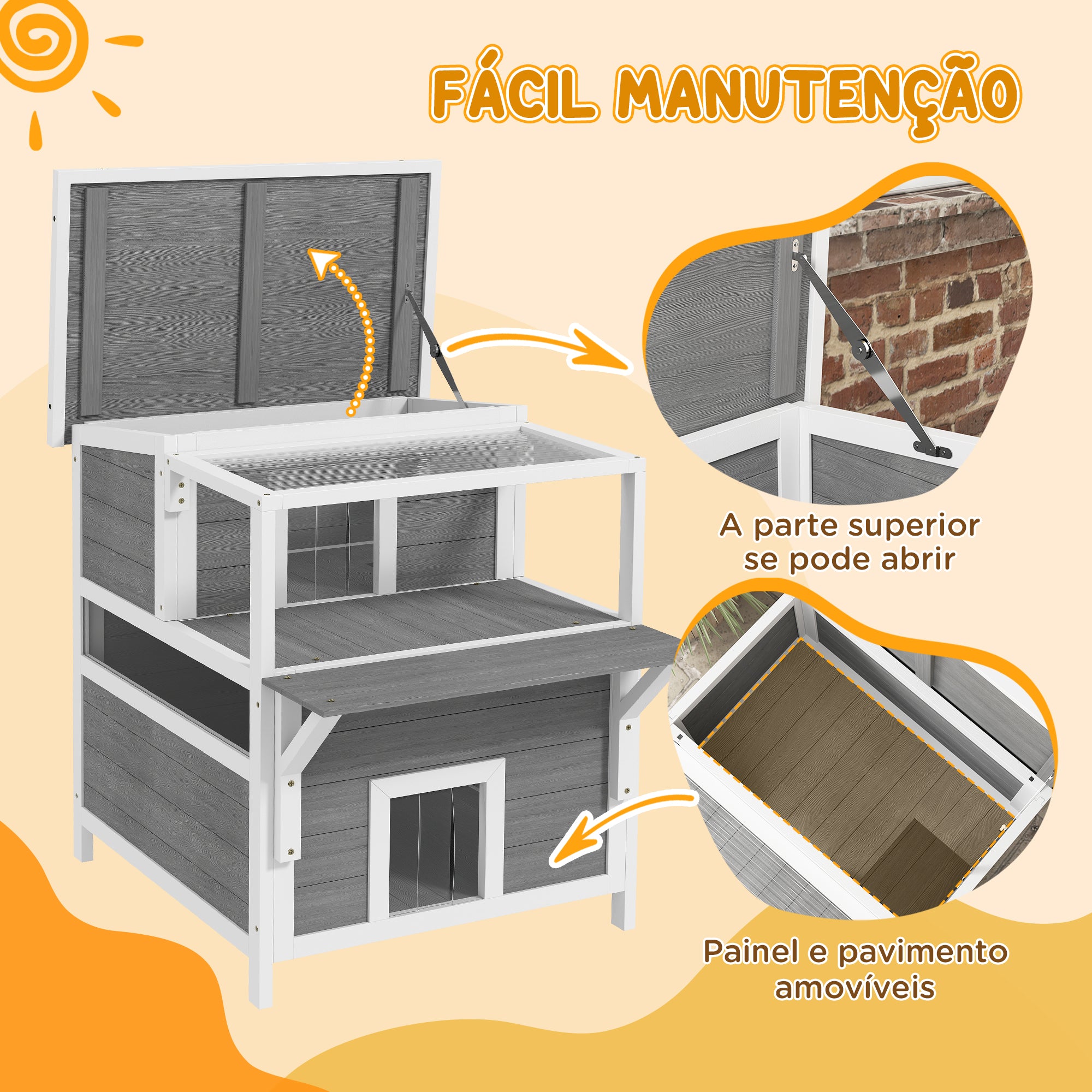 Casa para Gatos de Madeira 64x87x76 cm - Cinzento