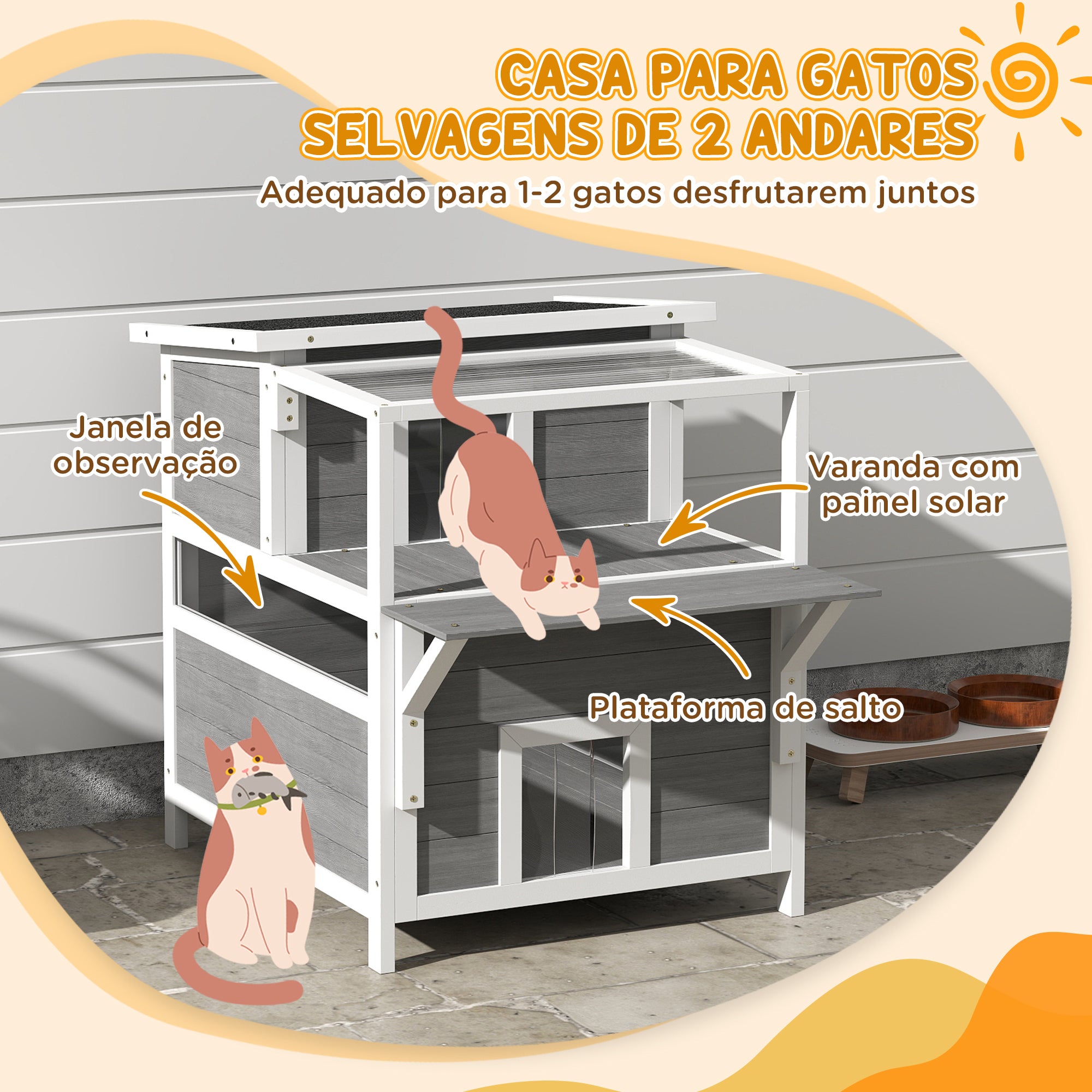 Casa para Gatos de Madeira 64x87x76 cm - Cinzento