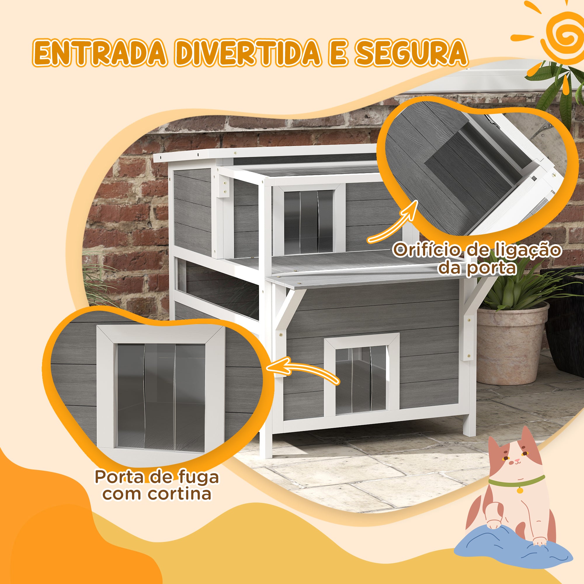 Casa para Gatos de Madeira 64x87x76 cm - Cinzento
