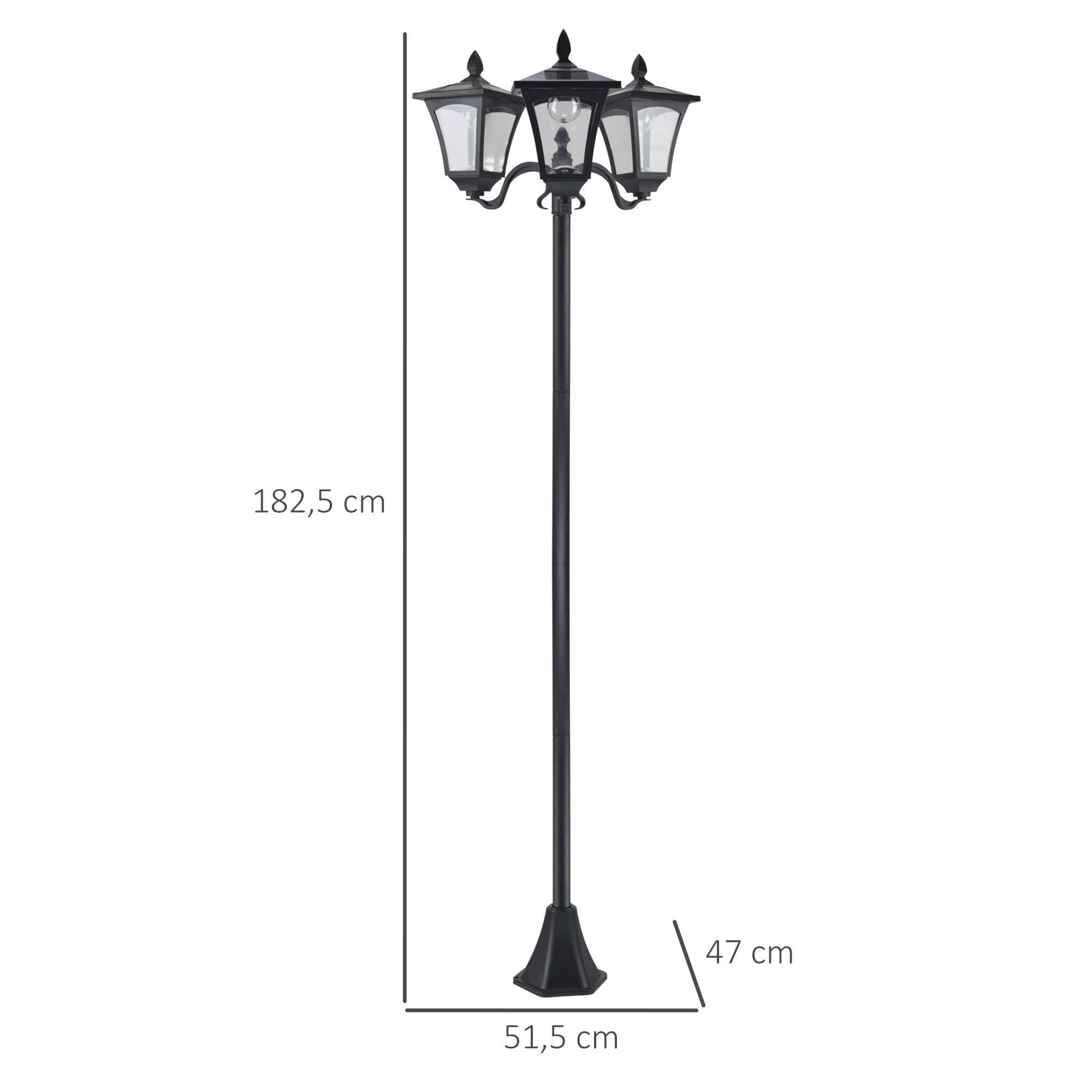 Candeeiro Solar para Exterior com 3 Luzes LED IP44 51,5x47x182,5cm Preto