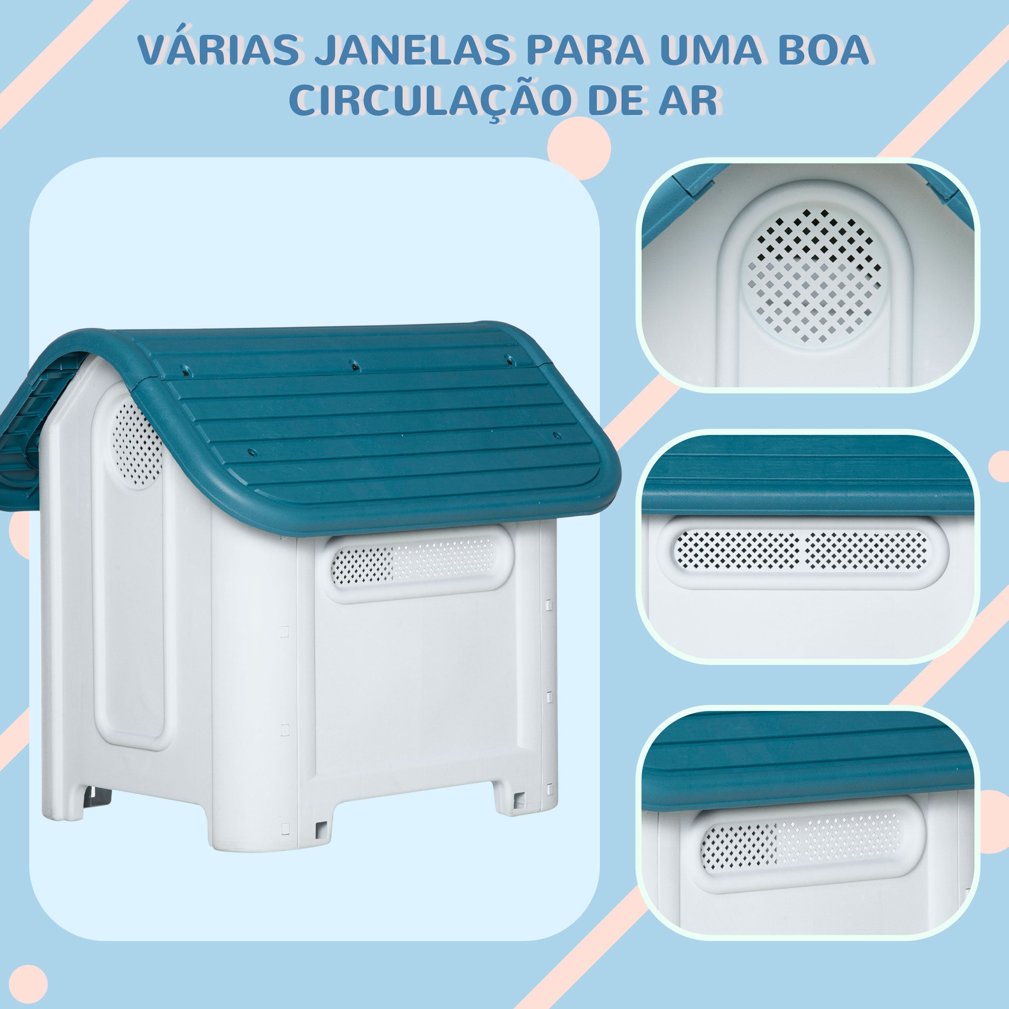 Casa para Cães Pequenos e Mini 59x75x66 cm - Azul e Cinza
