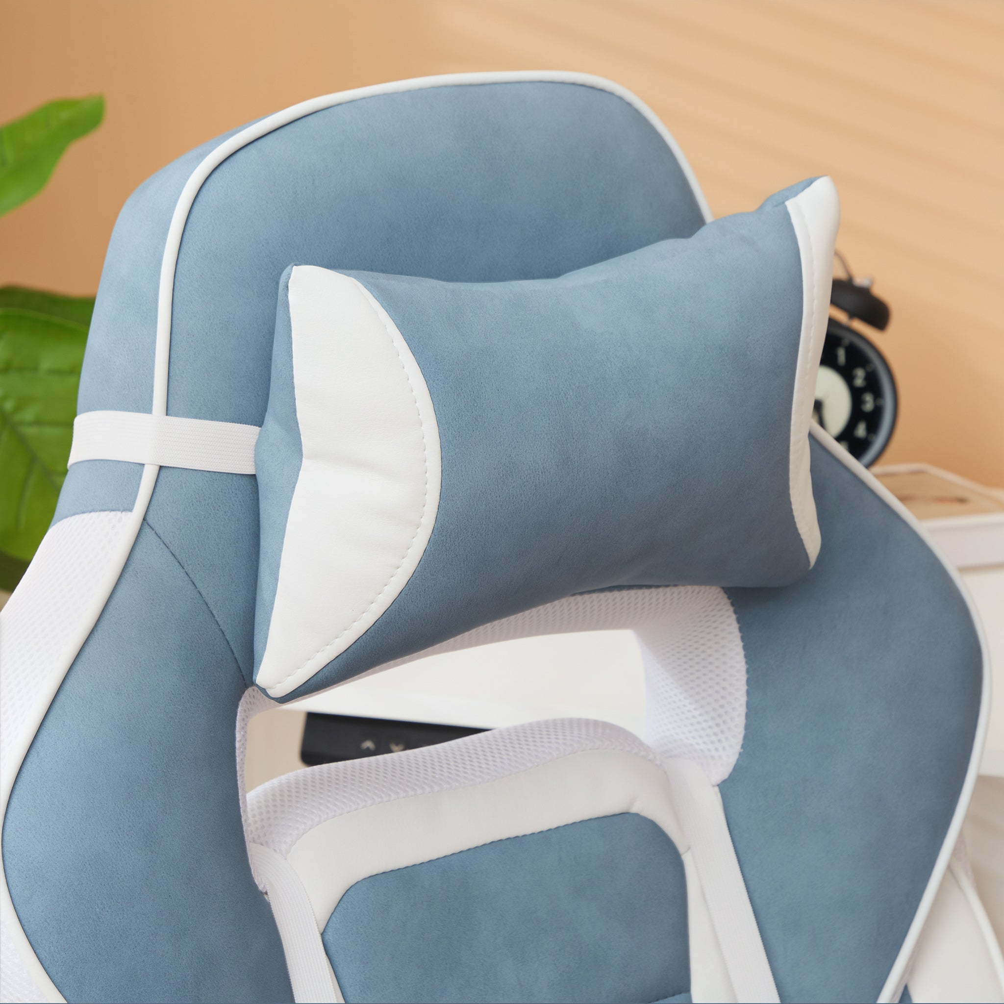 Cadeira Reclinável de Escritório – 63x63x115,5-123 cm – Azul Claro – Couro Sintético