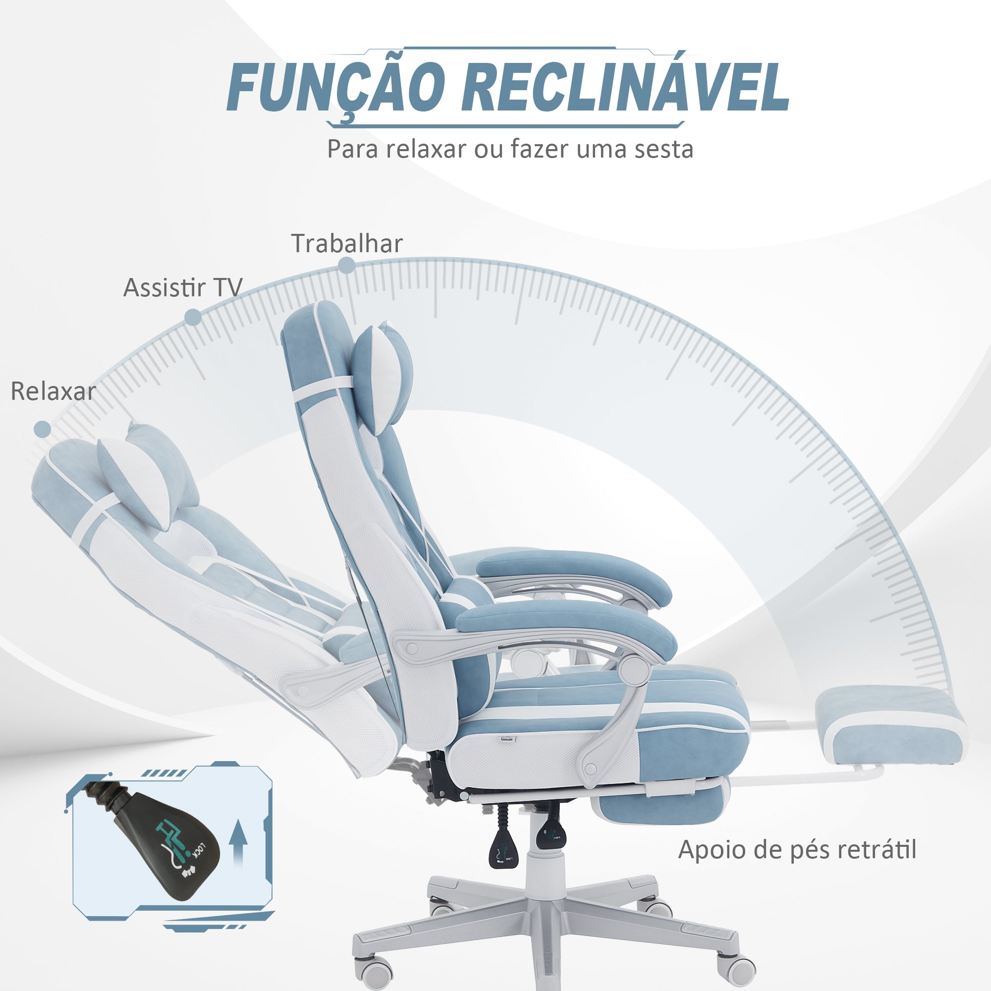Cadeira Reclinável de Escritório – 63x63x115,5-123 cm – Azul Claro – Couro Sintético