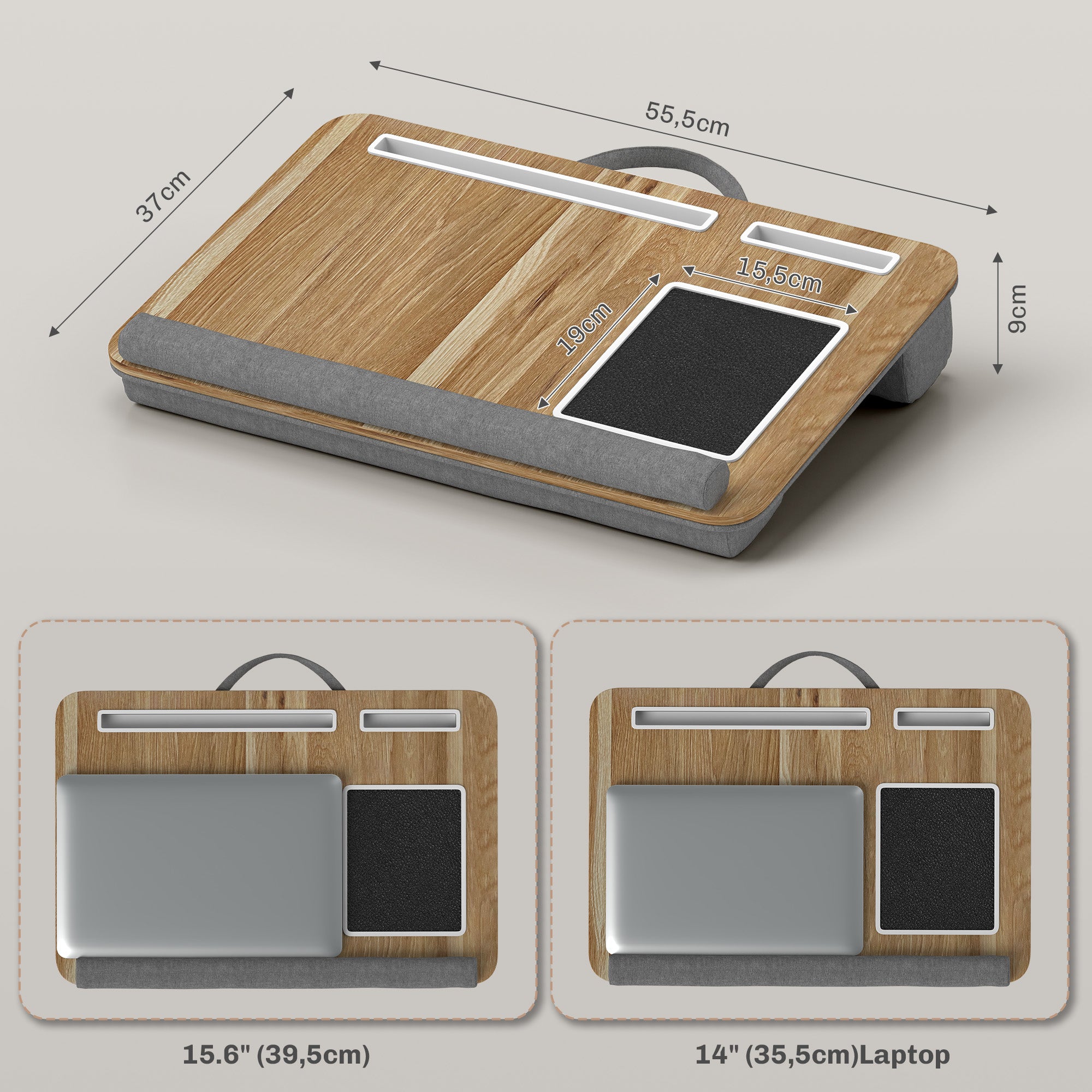 Mesa Portátil Ergonómica – 55,5x37x9 cm – Cinza – Madeira