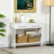 Mesa Consola com 2 Gavetas e Prateleira de Armazenamento – 101,6x28x76,2 cm – Branco – Melamina de madeira