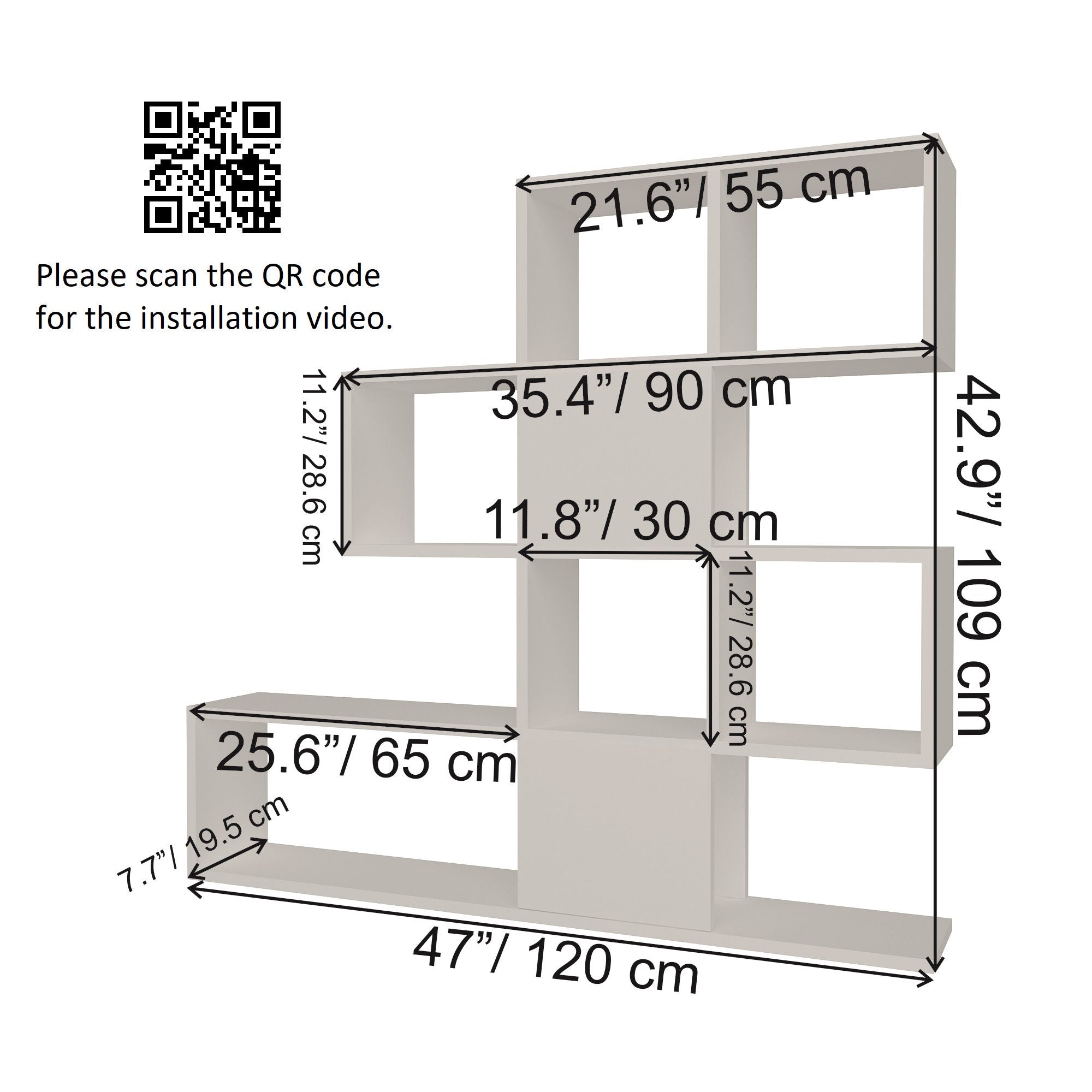 Estante moderna, branca e antracite, 120 x 19,5 x 109 cm | Painel de partículas 100% revestido de melamina, 18 mm de espessura | Armazenamento elegante para casa e escritório