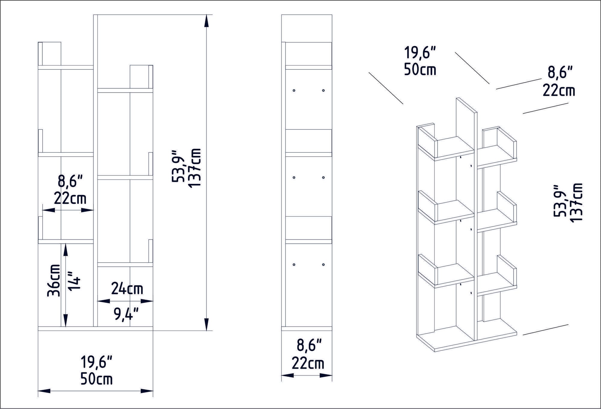 Estante moderna em carvalho Oud, 50 x 22 x 173 cm | Painel de partículas 100% revestido em melamina, 18 mm de espessura | Armazenamento elegante e funcional para casa e escritório