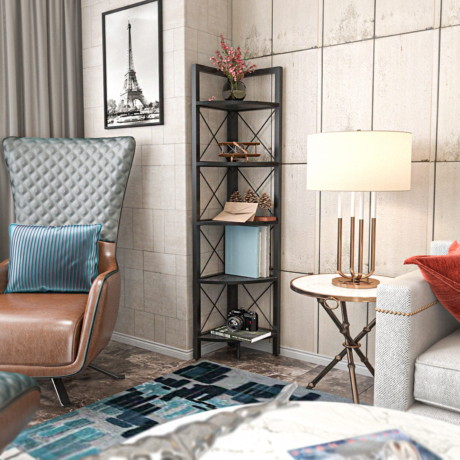Estante Industrial Moderna, Preta, 160 cm de Altura | Painel de Partículas 100% Revestido em Melamina, 18 mm de Espessura | Armazenamento Elegante para Casa e Escritório