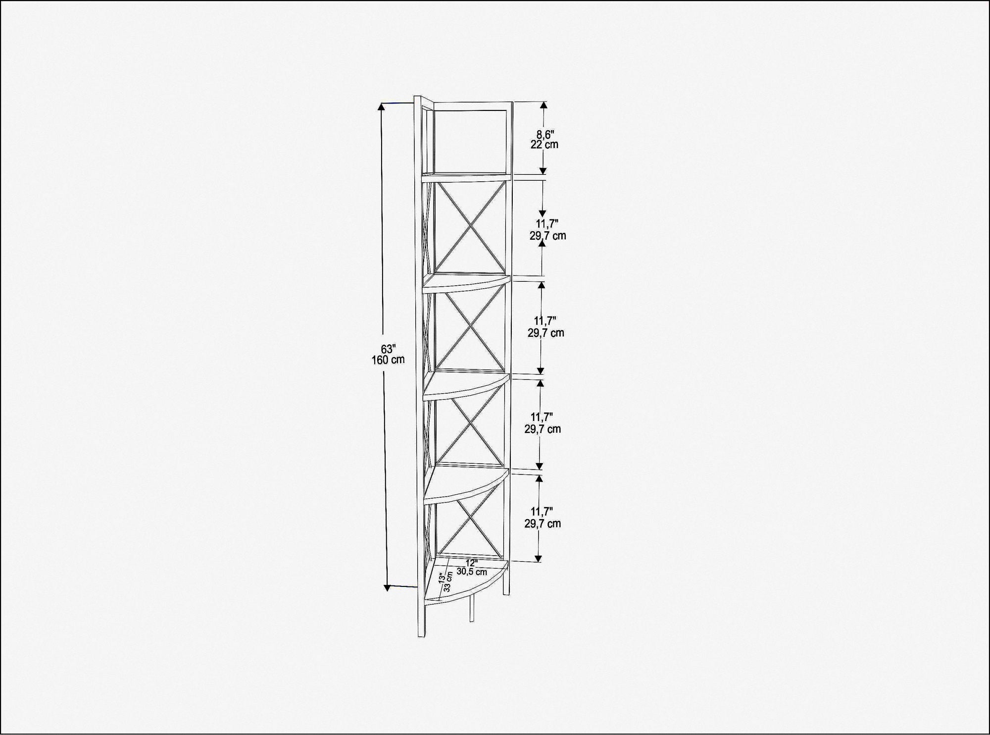 Estante moderna dourada, 160 cm de altura, 30,5 cm de largura, 33 cm de profundidade | Painel de partículas 100% revestido de melamina, 18 mm de espessura | Solução de armazenamento glamorosa