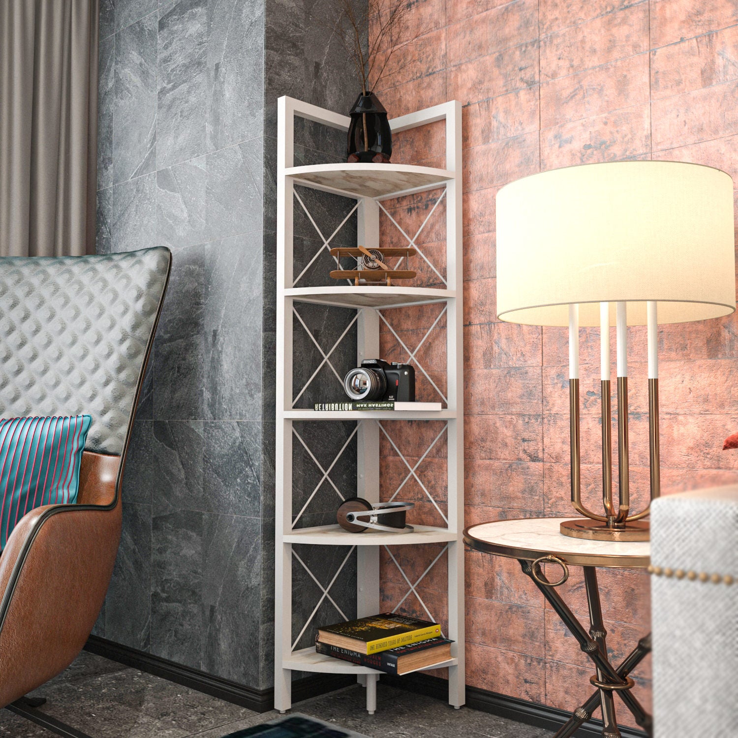 Estante branca moderna, 160 cm de altura, 30,5 cm de largura, 33 cm de profundidade | Painel de partículas 100% revestido de melamina, 18 mm de espessura | Armazenamento elegante para casa e escritório