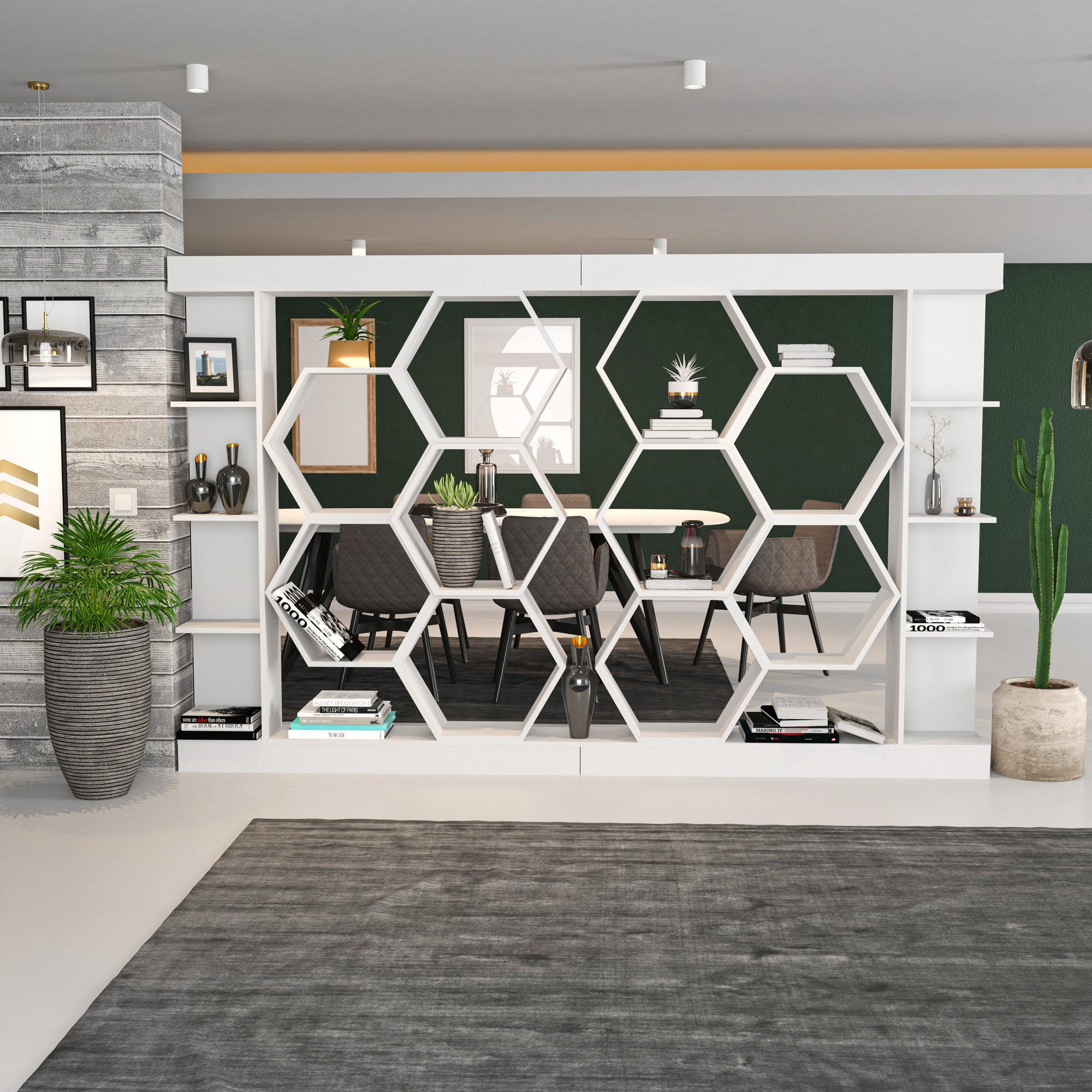 Estante branca moderna, 140 cm x 29,6 cm x 177,4 cm | Painel de partículas 100% revestido de melamina, 18 mm de espessura | Armazenamento elegante para casa e escritório