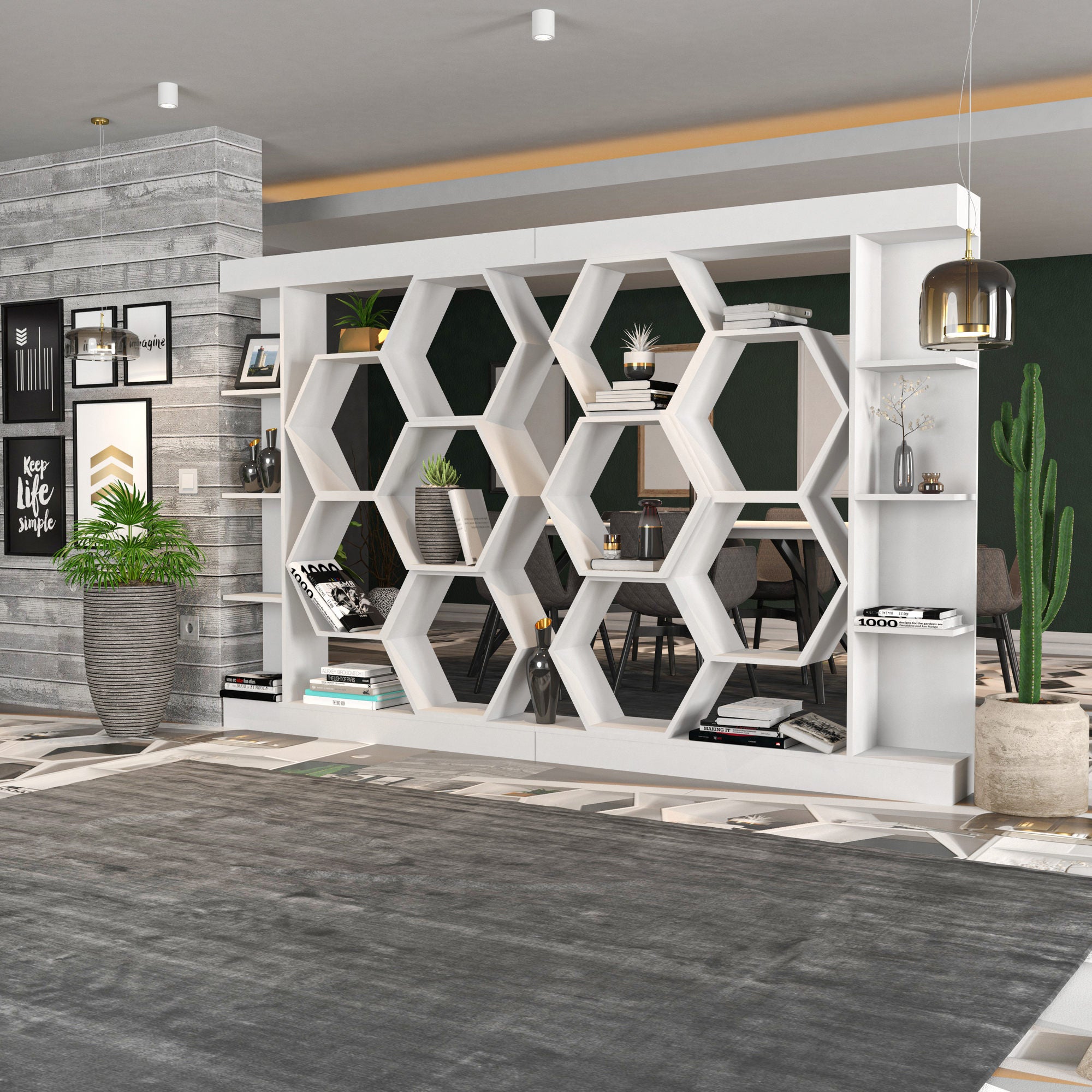 Estante branca moderna, 140 cm x 29,6 cm x 177,4 cm | Painel de partículas 100% revestido de melamina, 18 mm de espessura | Armazenamento elegante para casa e escritório
