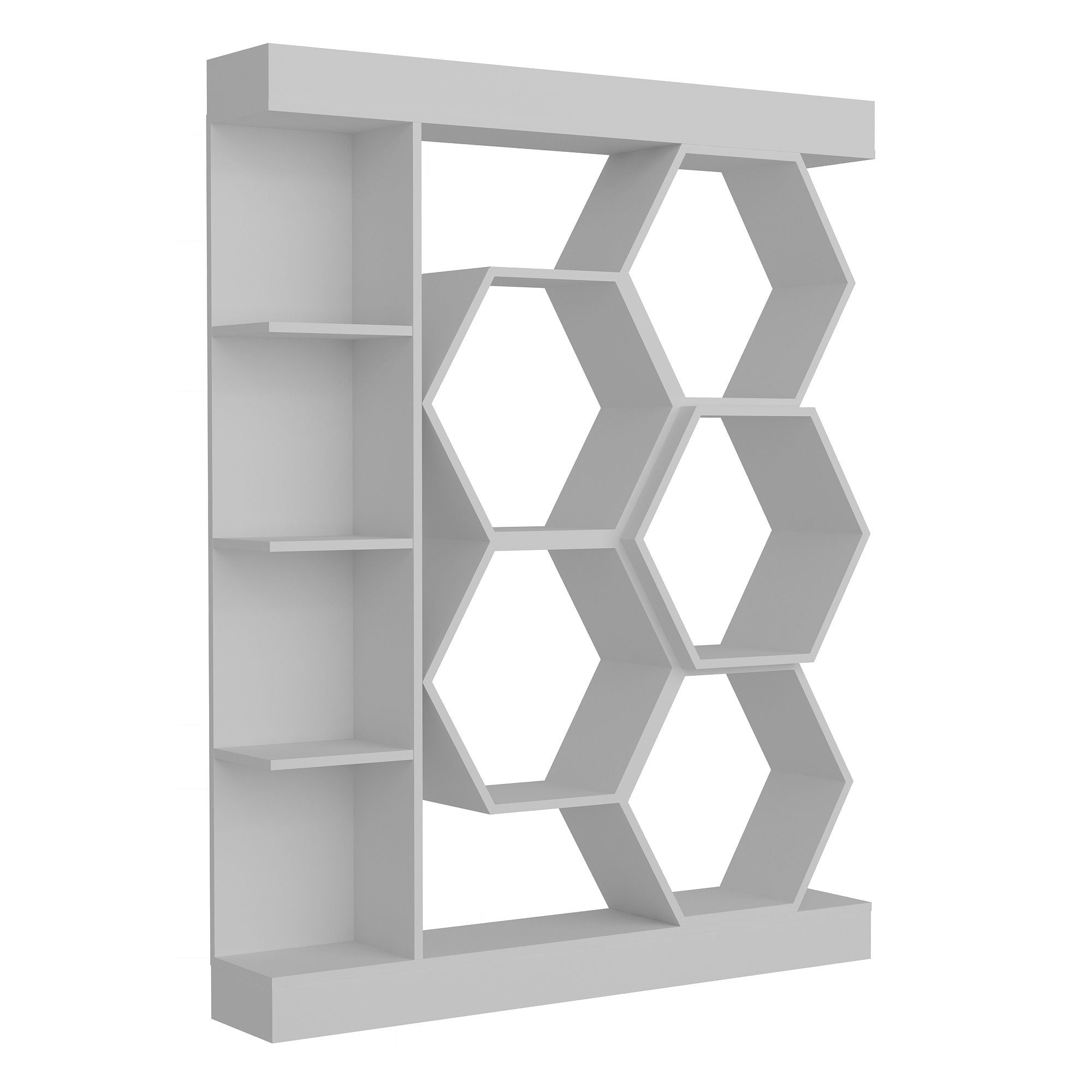Estante branca moderna, 140 cm x 29,6 cm x 177,4 cm | Painel de partículas 100% revestido de melamina, 18 mm de espessura | Armazenamento elegante para casa e escritório