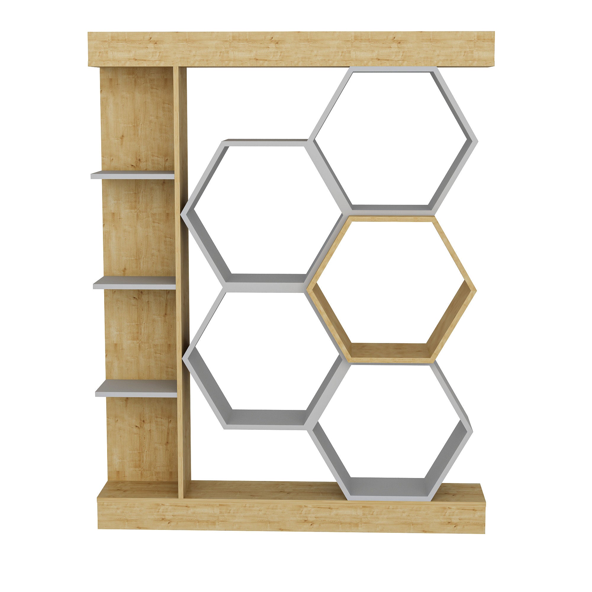 Estante moderna, branca e carvalho, 140 x 29,6 x 177,4 cm | Painel de partículas 100% revestido de melamina, 18 mm de espessura | Armazenamento elegante para casa e escritório