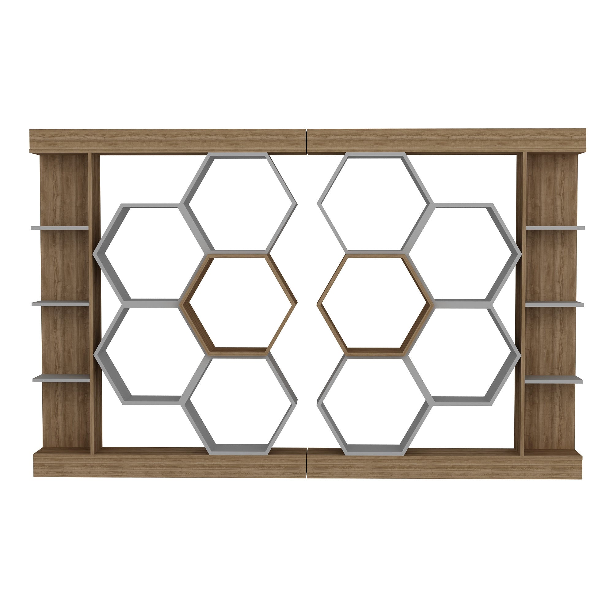Estante moderna, branca e nogueira, 140 x 29,6 x 177,4 cm | Painel de partículas 100% revestido de melamina, 18 mm de espessura | Armazenamento elegante para casa e escritório