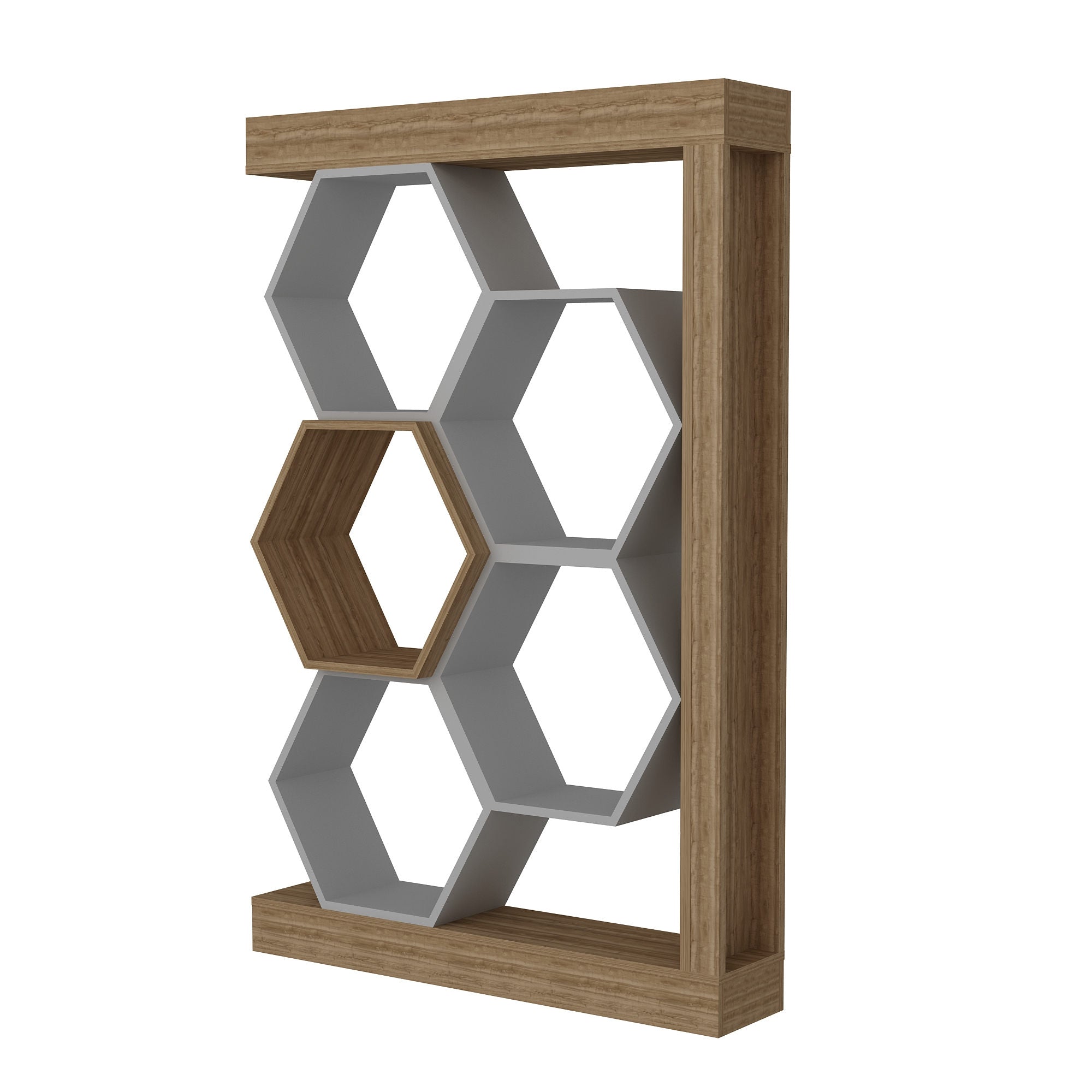 Estante moderna, branca e nogueira, 90 x 24,6 x 140 cm | Painel de partículas 100% revestido de melamina, 18 mm de espessura | Armazenamento elegante para casa e escritório